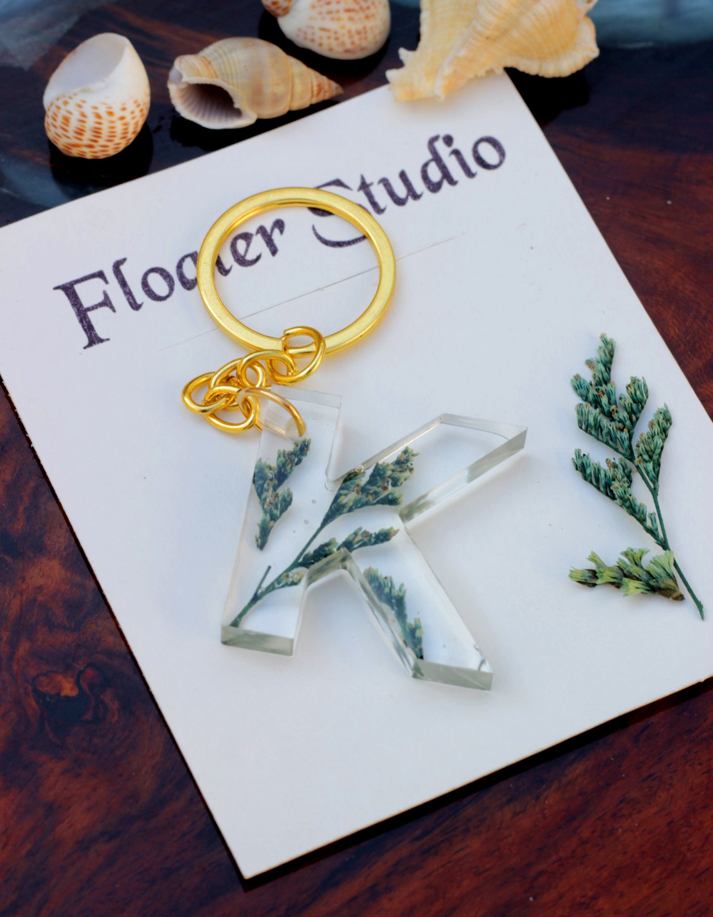 Alphabet Resin Keychain, Letter Keychain, Yellow and Pink Flower Resin Keychain