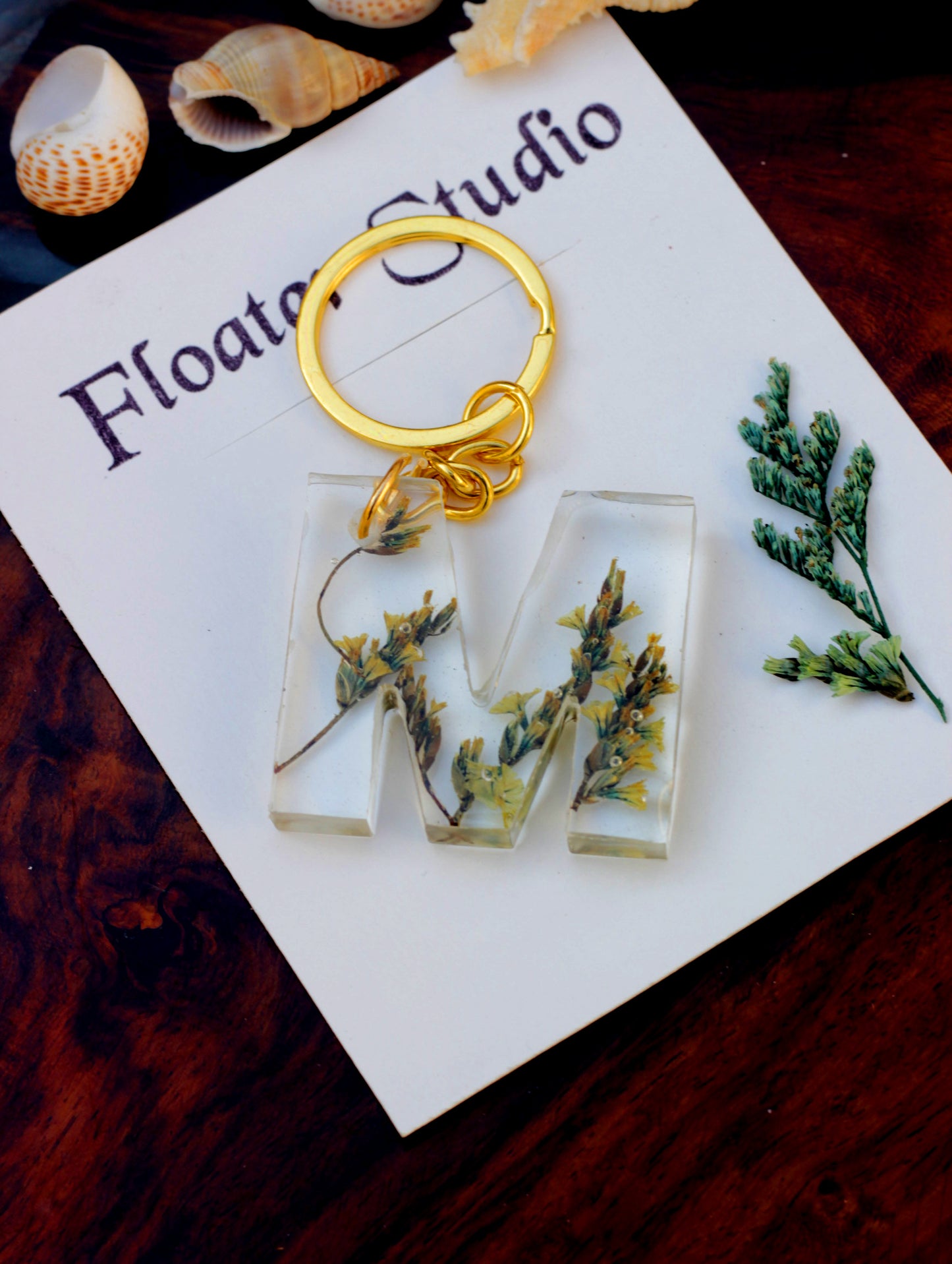 Alphabet Resin Keychain, Letter Keychain, Yellow and Pink Flower Resin Keychain