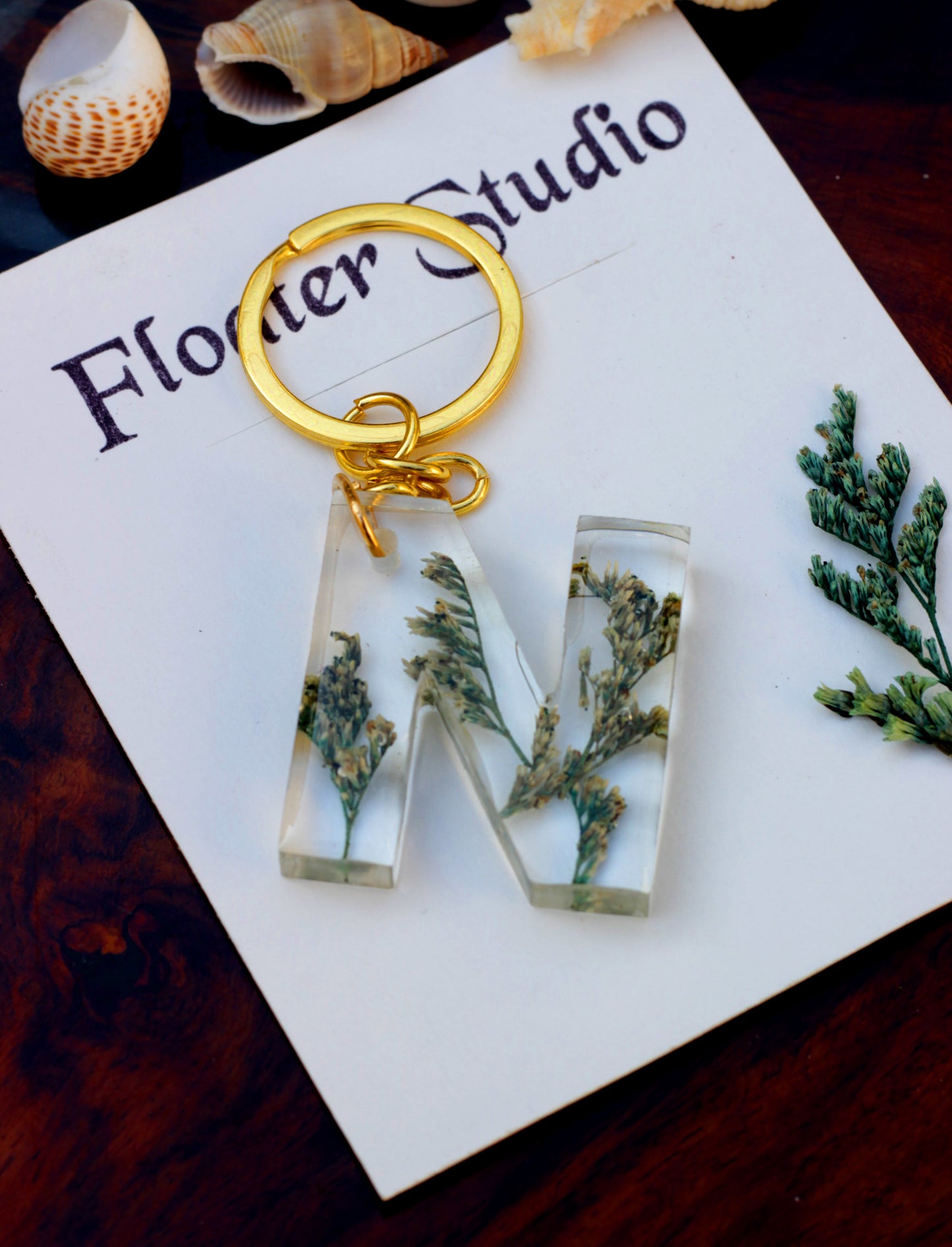 Alphabet Resin Keychain, Letter Keychain, Yellow and Pink Flower Resin Keychain