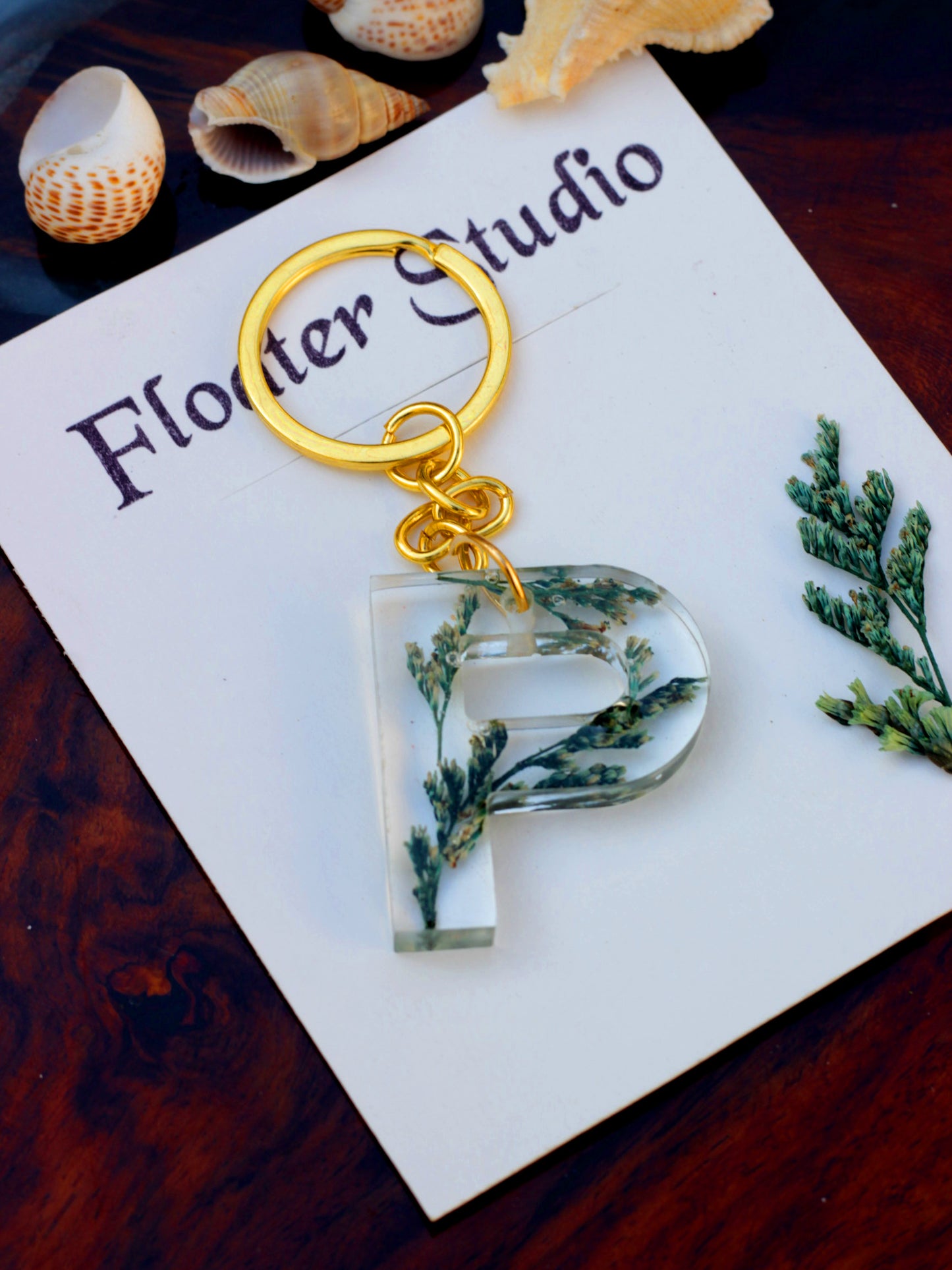 Alphabet Resin Keychain, Letter Keychain, Yellow and Pink Flower Resin Keychain