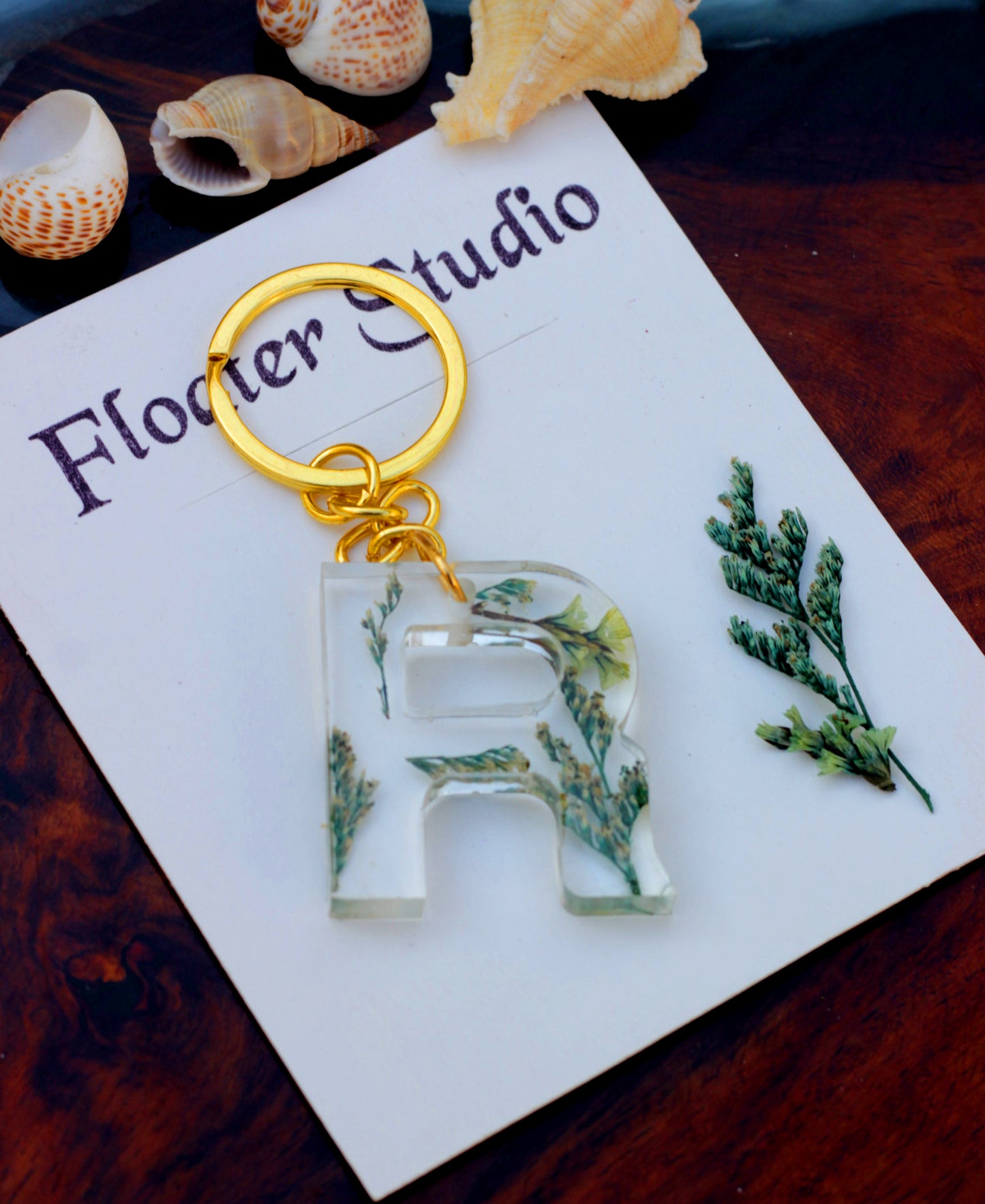 Alphabet Resin Keychain, Letter Keychain, Yellow and Pink Flower Resin Keychain