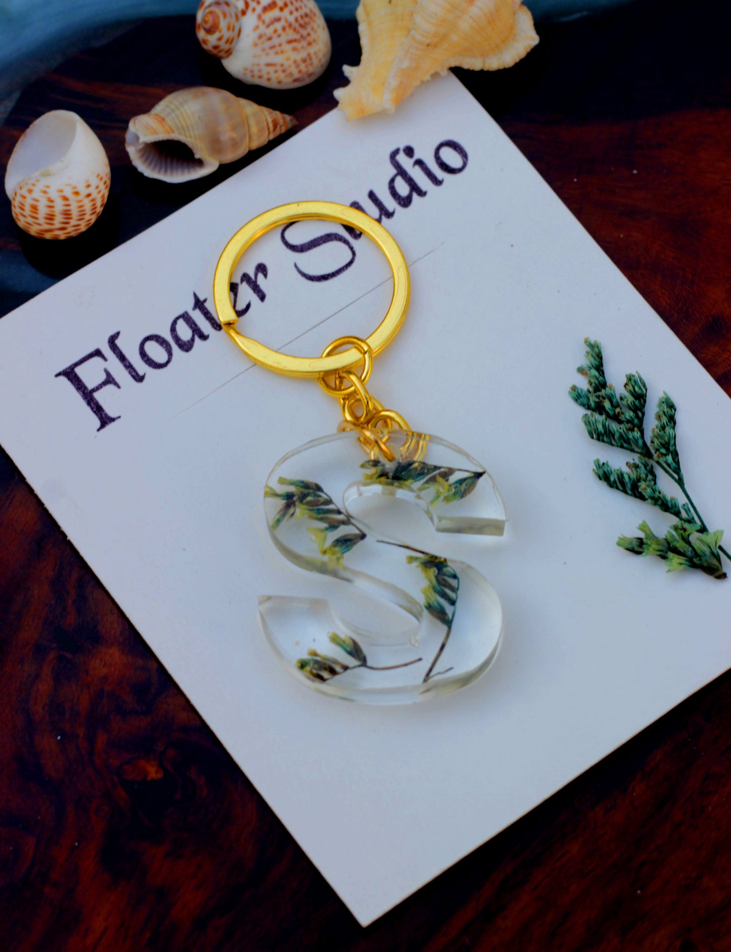 Alphabet Resin Keychain, Letter Keychain, Yellow and Pink Flower Resin Keychain