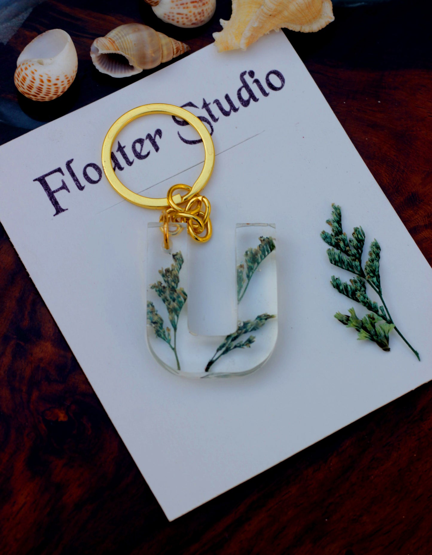 Alphabet Resin Keychain, Letter Keychain, Yellow and Pink Flower Resin Keychain