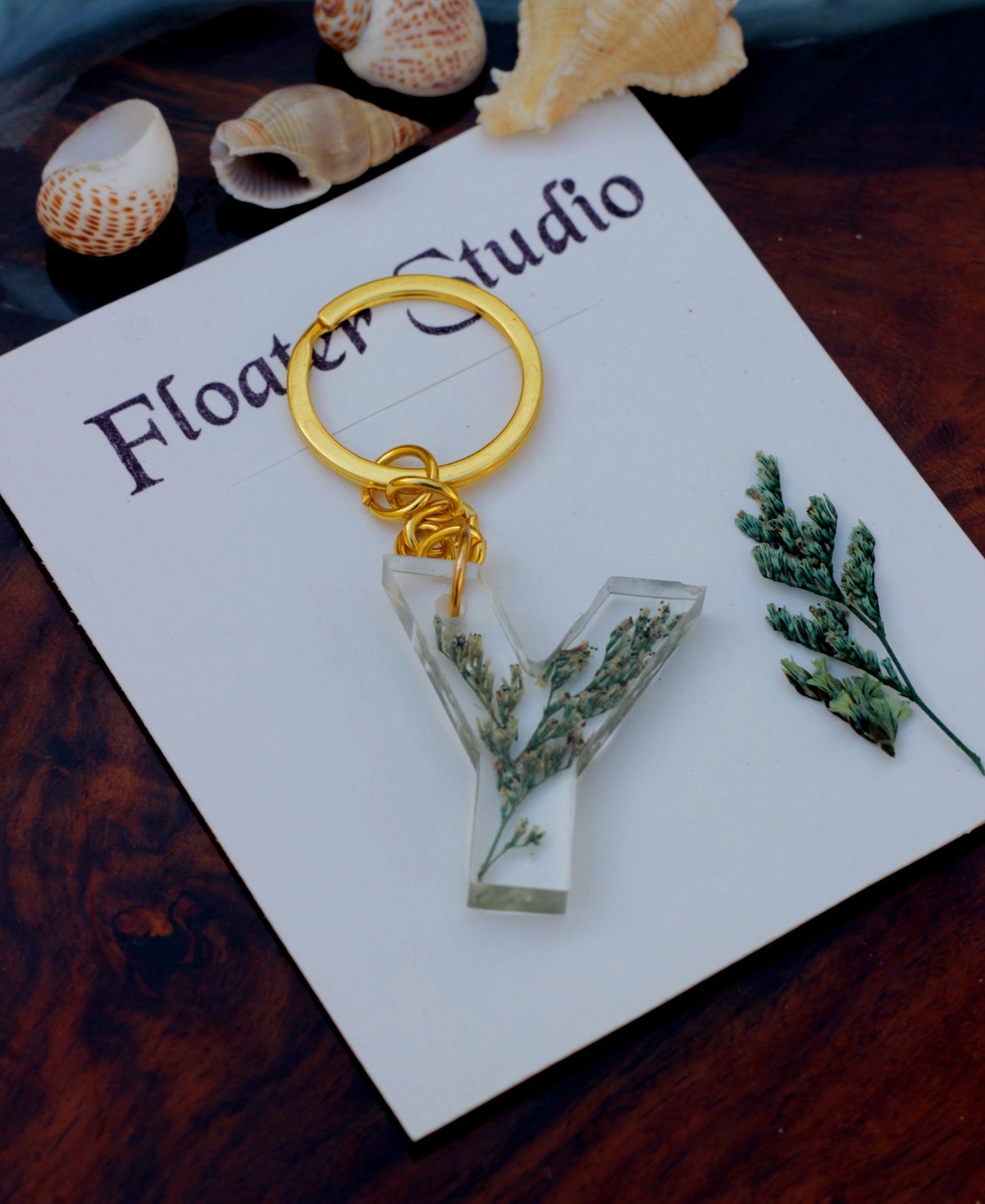 Alphabet Resin Keychain, Letter Keychain, Yellow and Pink Flower Resin Keychain