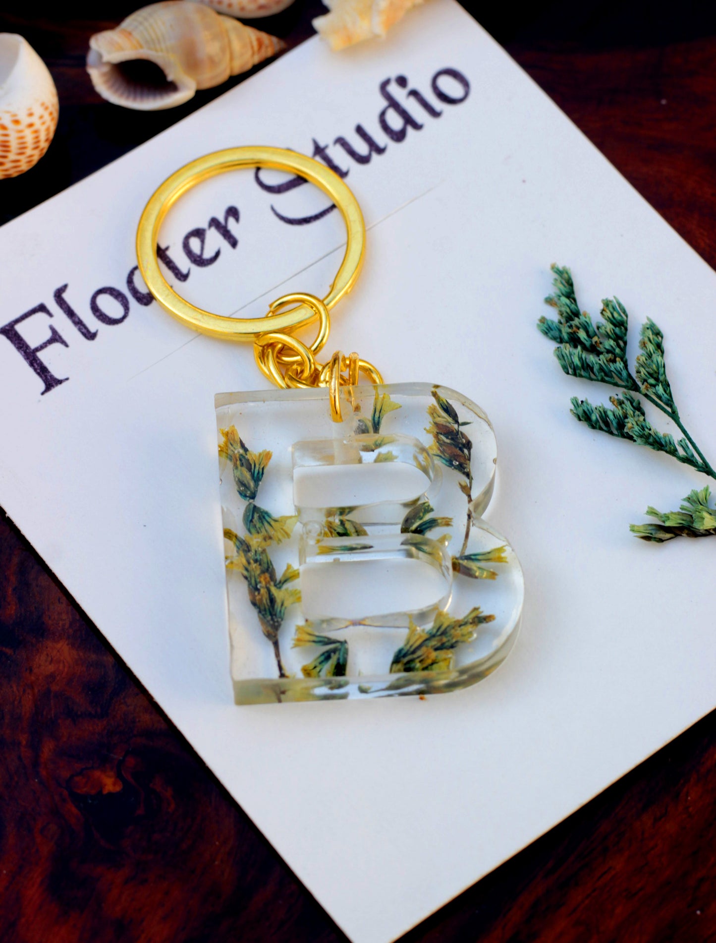 Alphabet Resin Keychain, Letter Keychain, Yellow and Pink Flower Resin Keychain