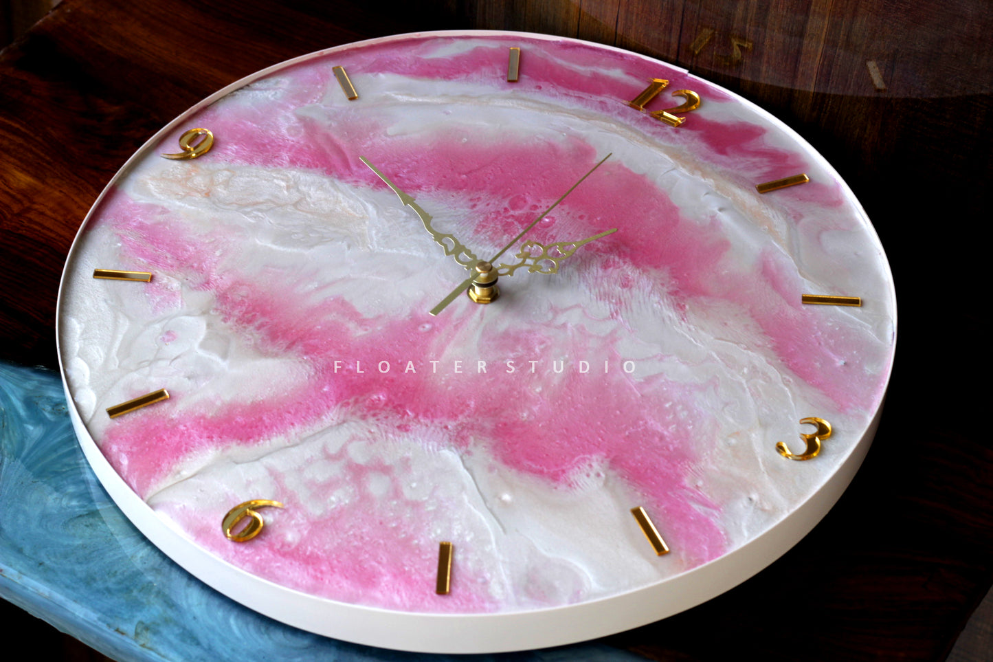 Pink and White Resin Clock, Resin Clock for Wall Décor, Size Available 14 inch, 16inch and 18 inch