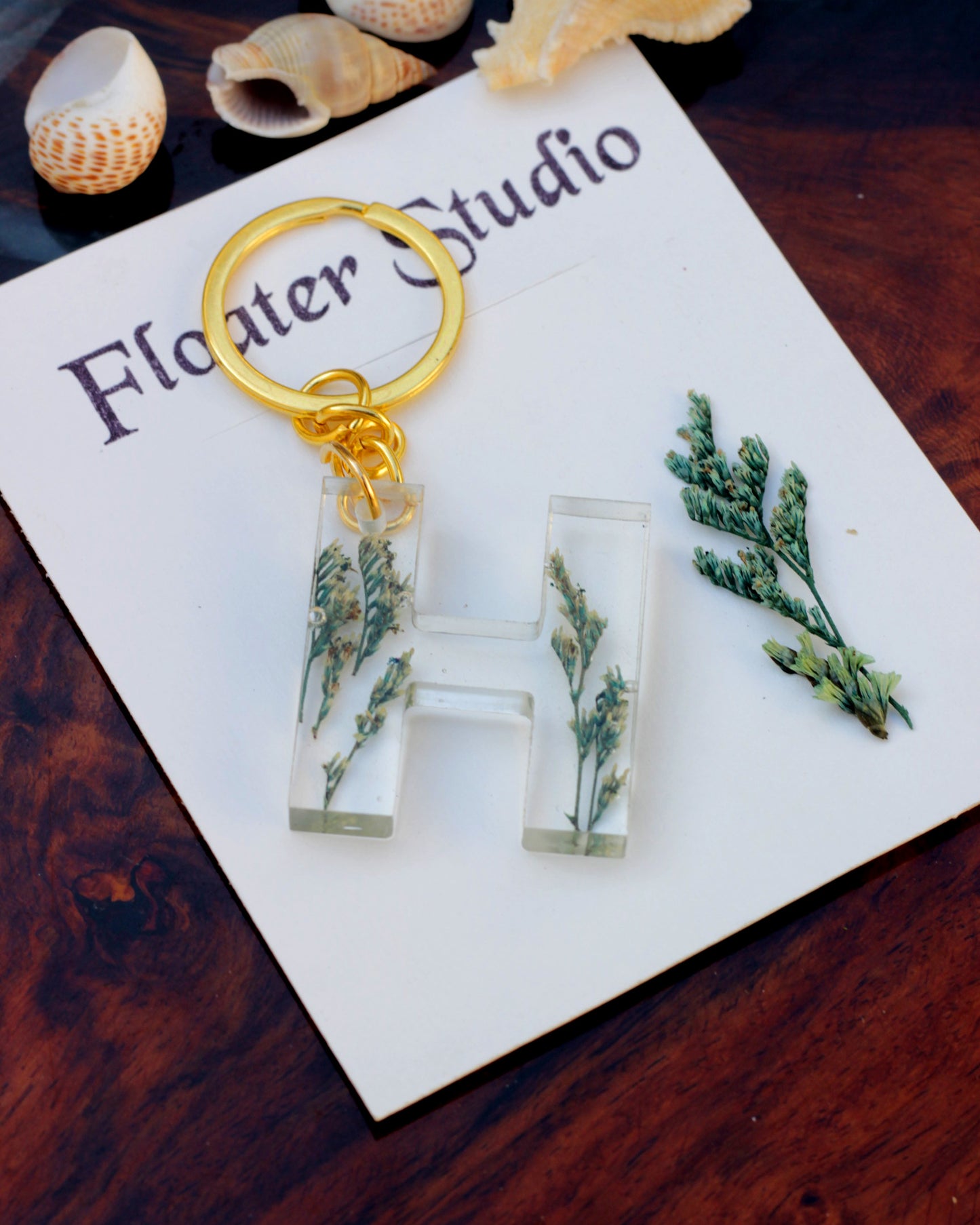 Alphabet Resin Keychain, Letter Keychain, Yellow and Pink Flower Resin Keychain