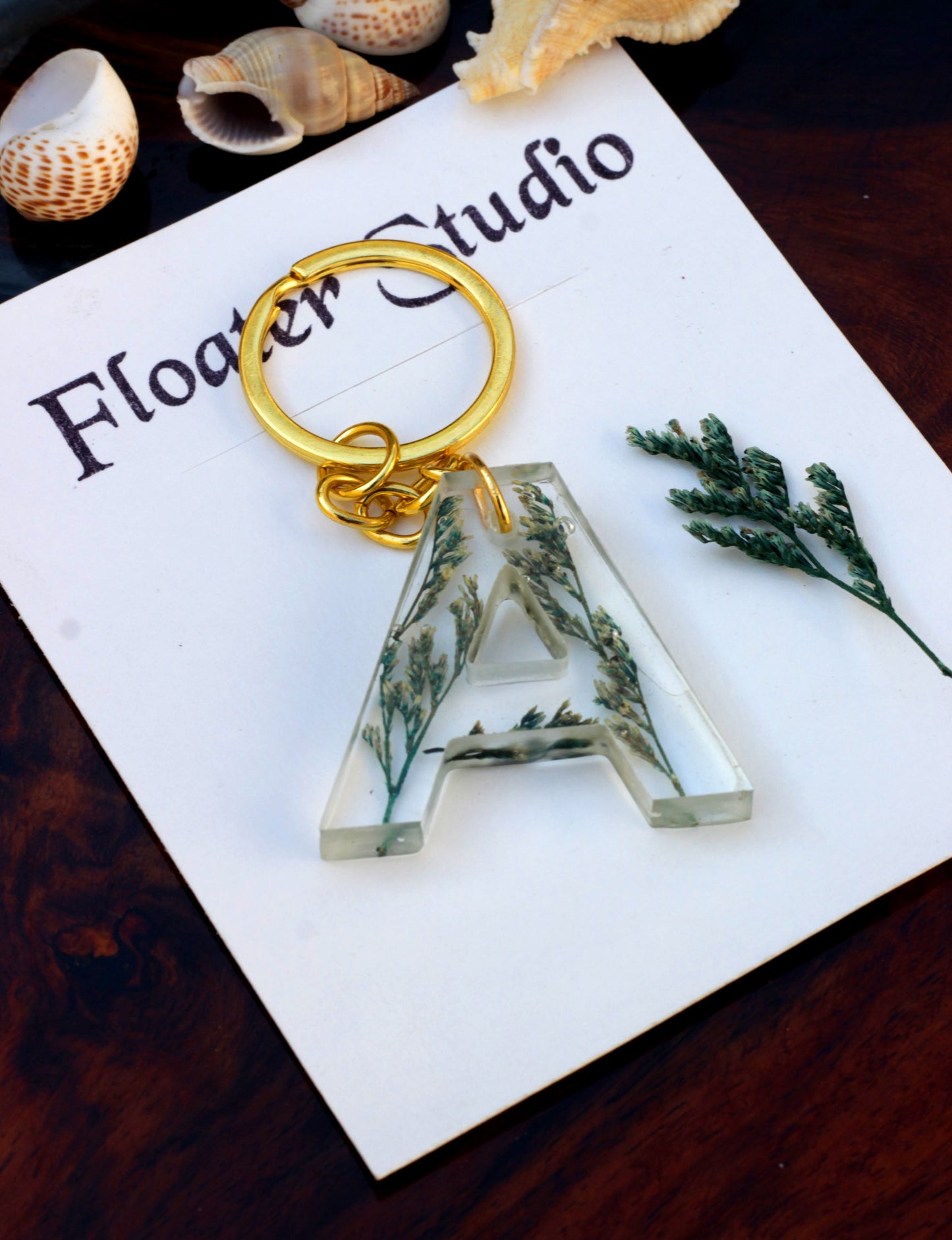 Alphabet Resin Keychain, Letter Keychain, Yellow and Pink Flower Resin Keychain