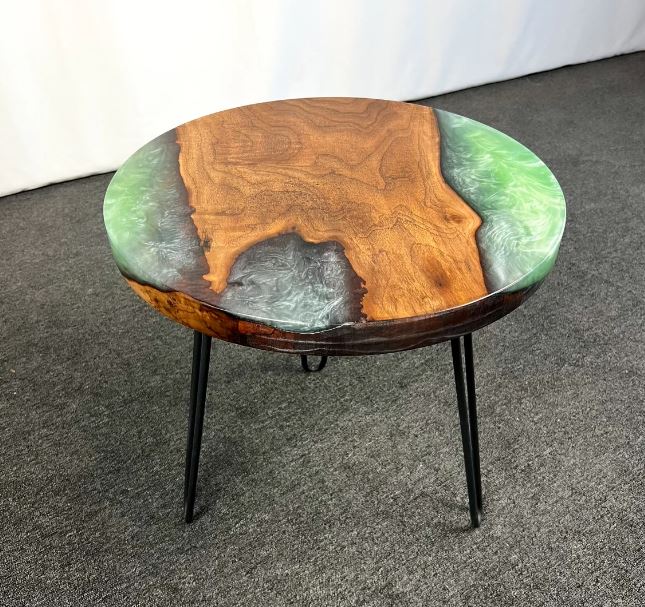Resin Round Table, Light Green Pearl Color resin or wood Side Table