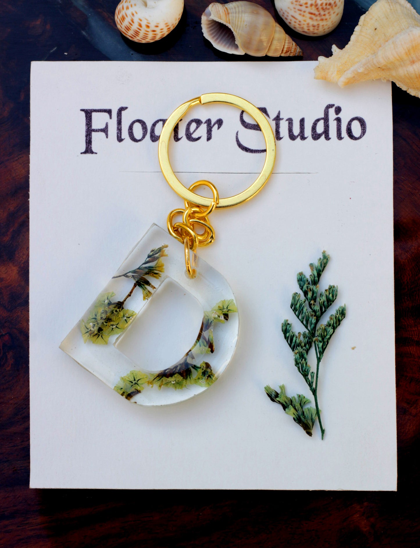 Alphabet Resin Keychain, Letter Keychain, Yellow and Pink Flower Resin Keychain