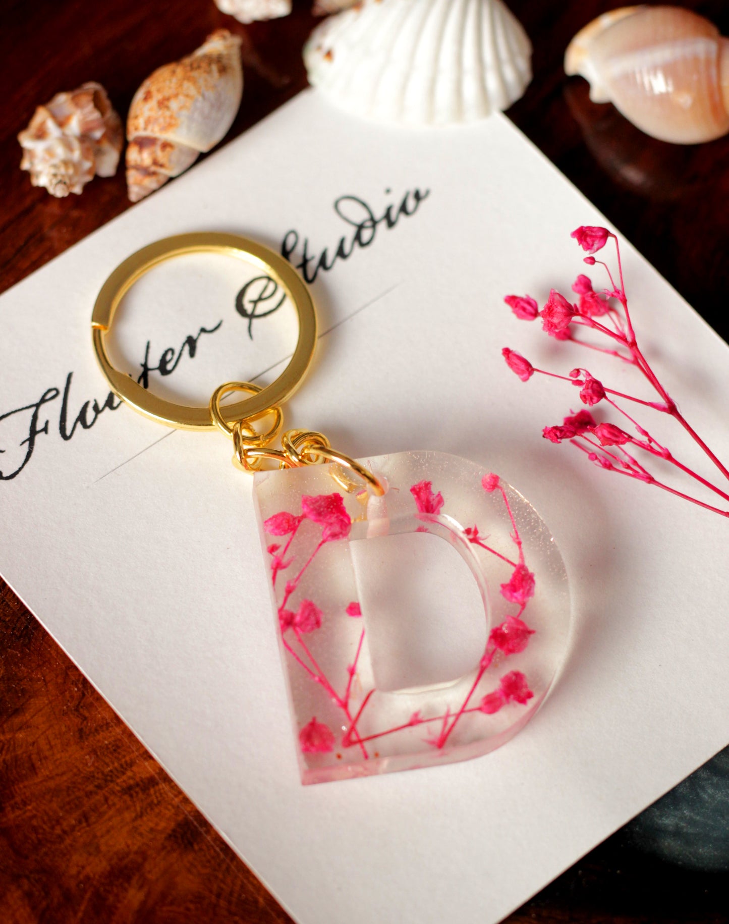 Alphabet Resin Keychain, Letter Keychain, Yellow and Pink Flower Resin Keychain