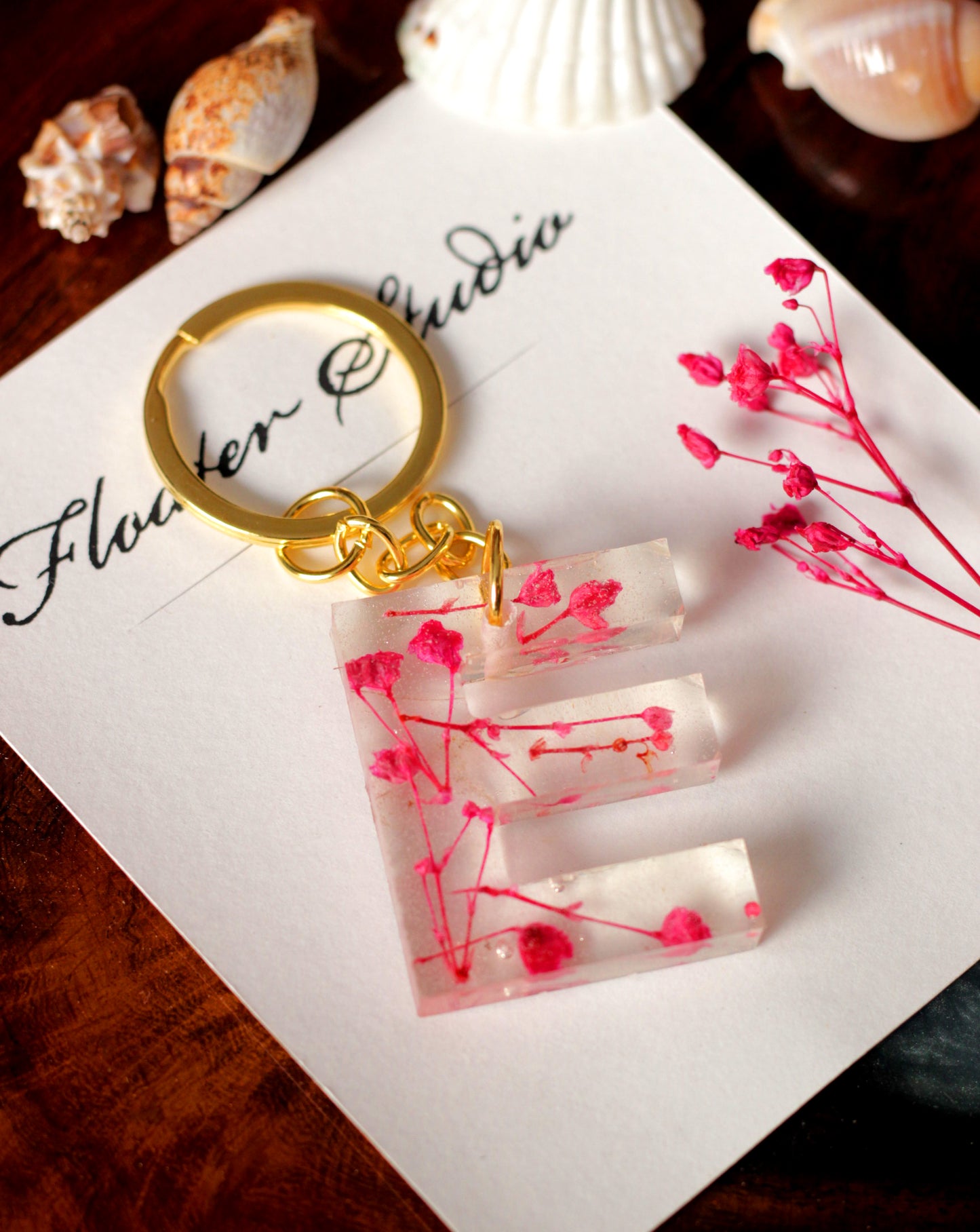 Alphabet Resin Keychain, Letter Keychain, Yellow and Pink Flower Resin Keychain