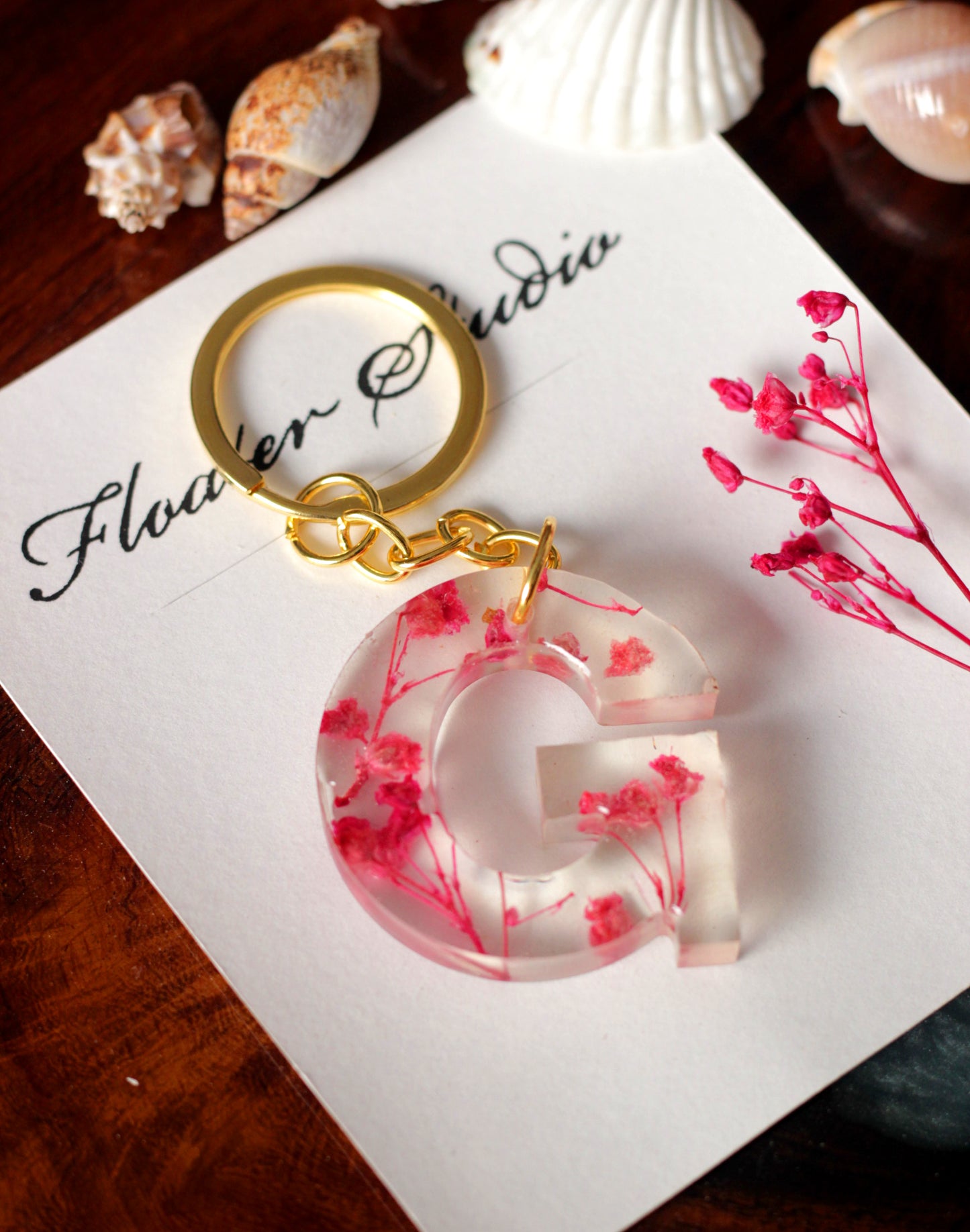 Alphabet Resin Keychain, Letter Keychain, Yellow and Pink Flower Resin Keychain