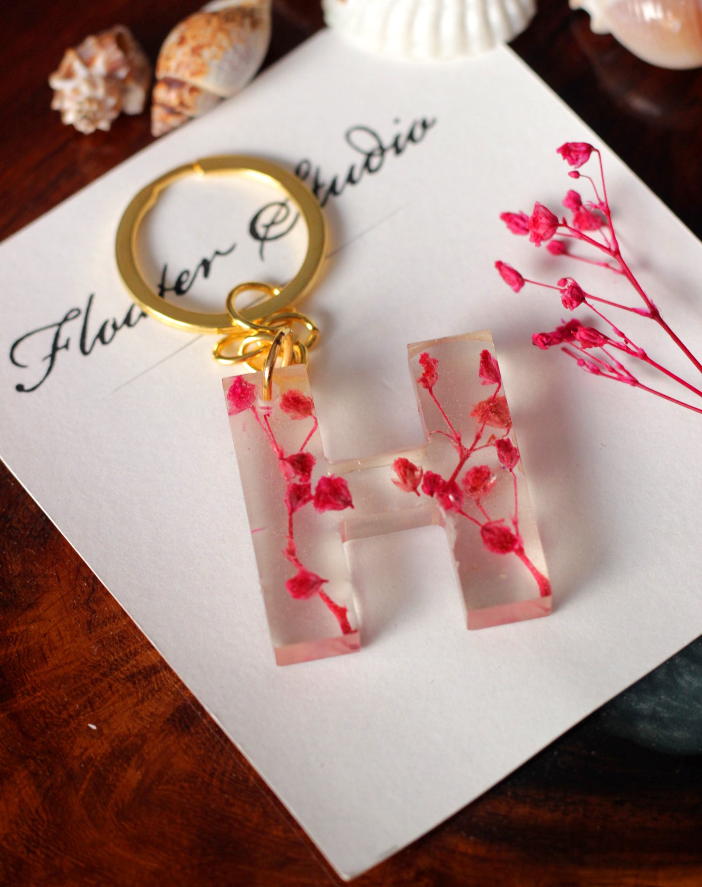 Alphabet Resin Keychain, Letter Keychain, Yellow and Pink Flower Resin Keychain