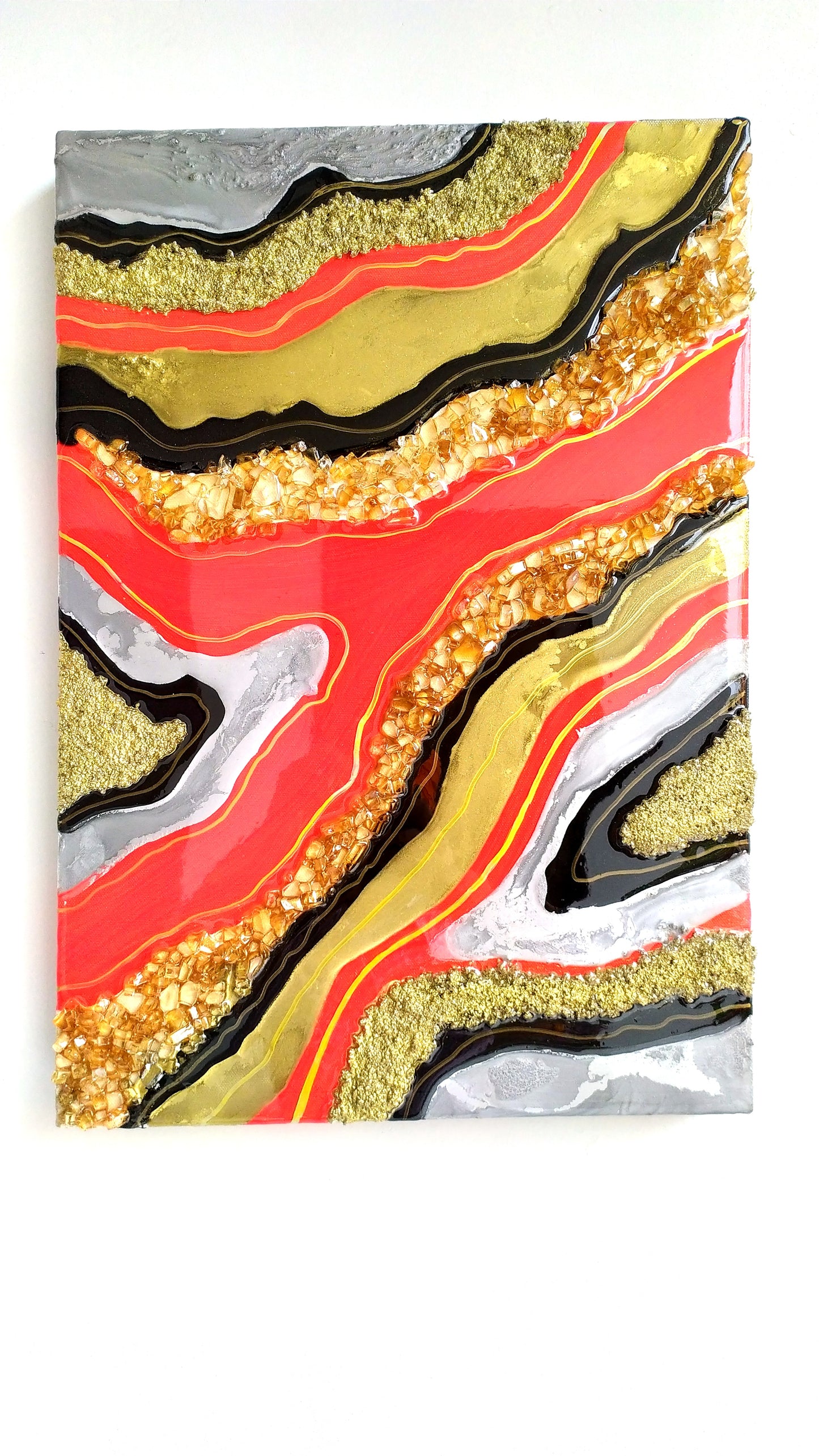 Resin Geode Wall Art for Home, Office Décor, Red, Golden and Black Color Panel (Customization Available)