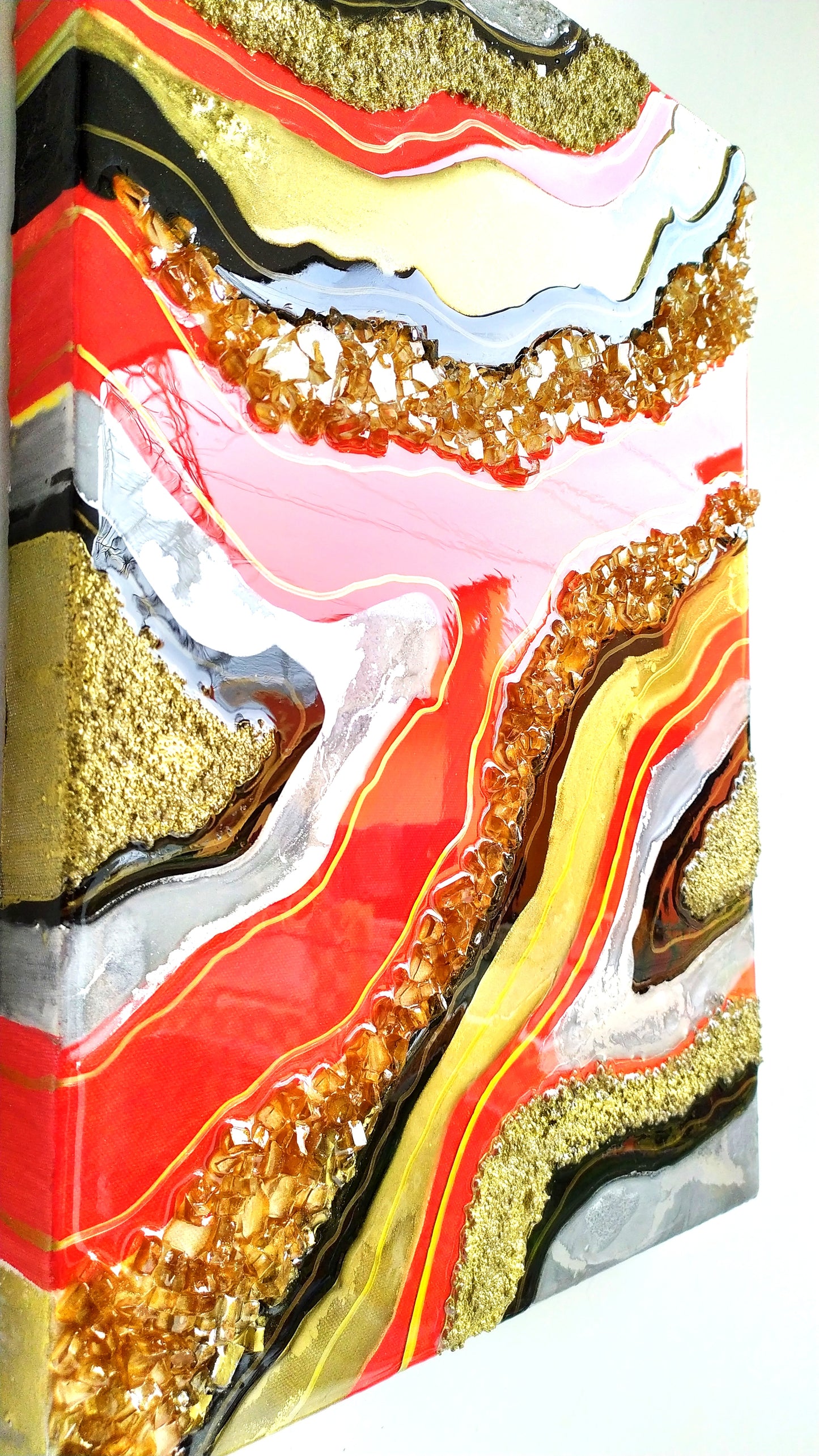 Resin Geode Wall Art for Home, Office Décor, Red, Golden and Black Color Panel (Customization Available)