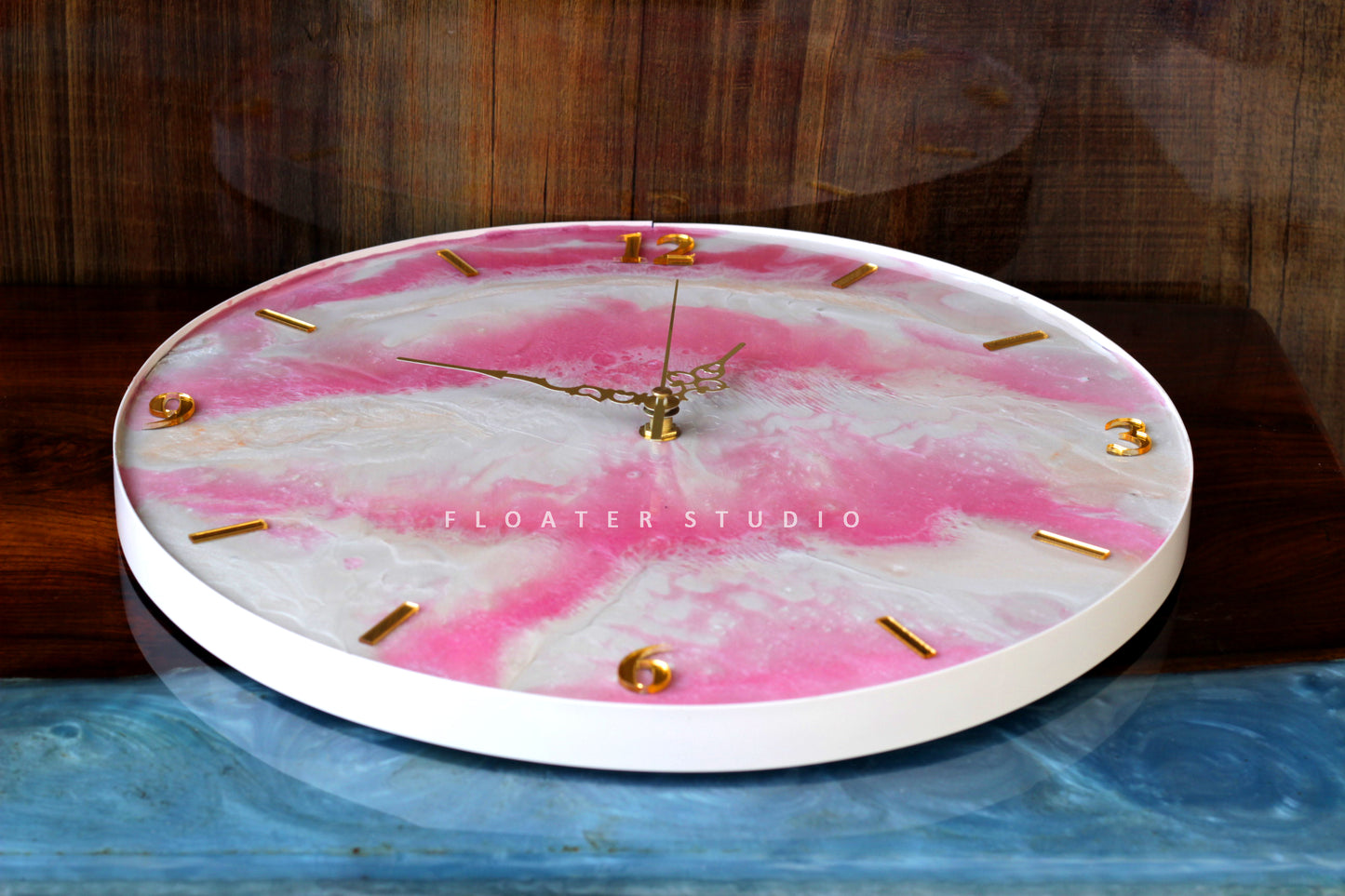 Pink and White Resin Clock, Resin Clock for Wall Décor, Size Available 14 inch, 16inch and 18 inch