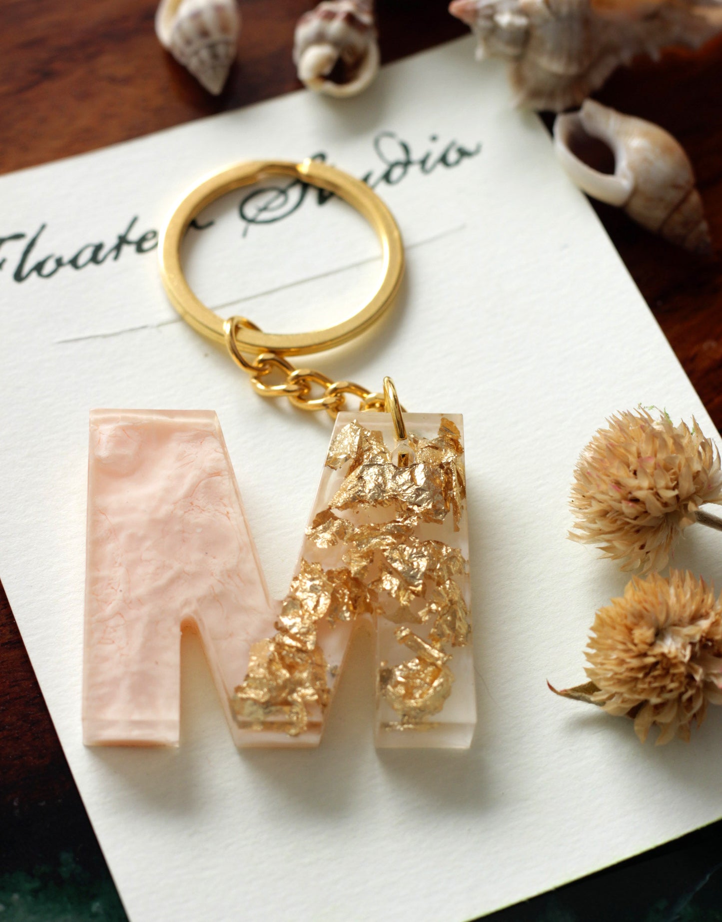Resin Letter Key Chain, Resin Alphabet keychain, Baby Pink and Golden Color keychain, Resin keychain, Gold Keychain best gift ideas