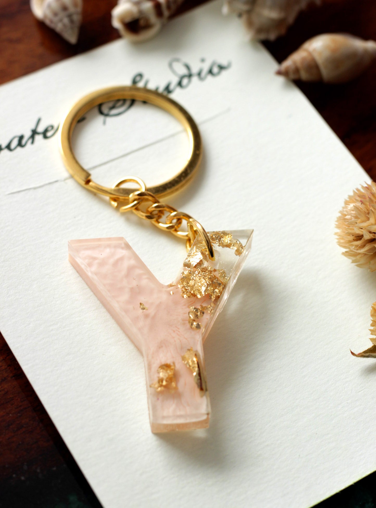Resin Letter Key Chain, Resin Alphabet keychain, Baby Pink and Golden Color keychain, Resin keychain, Gold Keychain best gift ideas