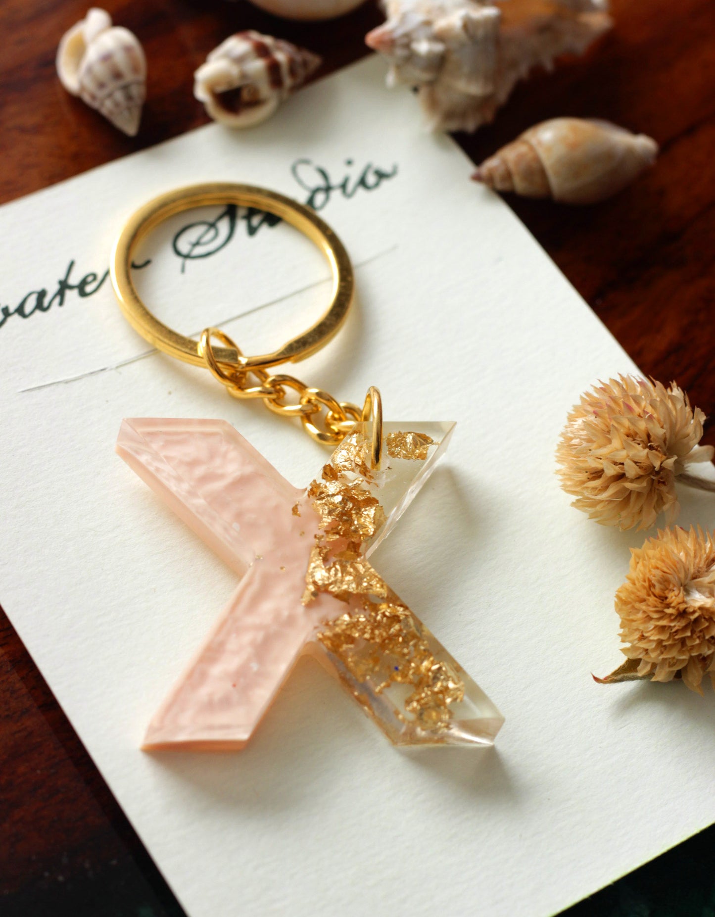 Resin Letter Key Chain, Resin Alphabet keychain, Baby Pink and Golden Color keychain, Resin keychain, Gold Keychain best gift ideas