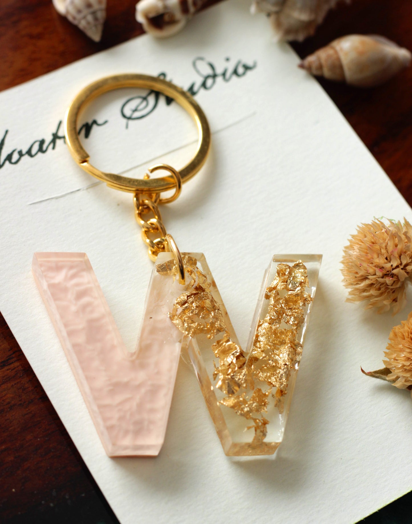 Resin Letter Key Chain, Resin Alphabet keychain, Baby Pink and Golden Color keychain, Resin keychain, Gold Keychain best gift ideas