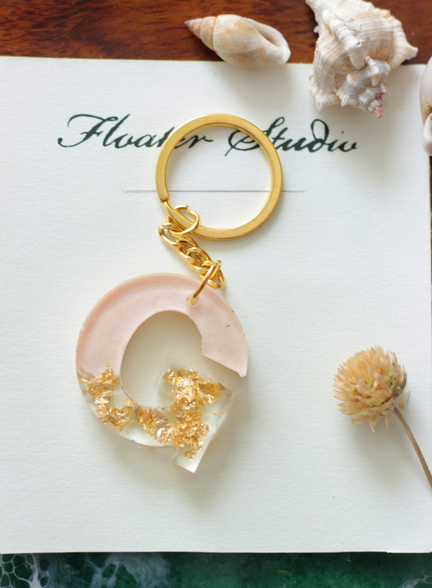 Resin Letter Key Chain, Resin Alphabet keychain, Baby Pink and Golden Color keychain, Resin keychain, Gold Keychain best gift ideas