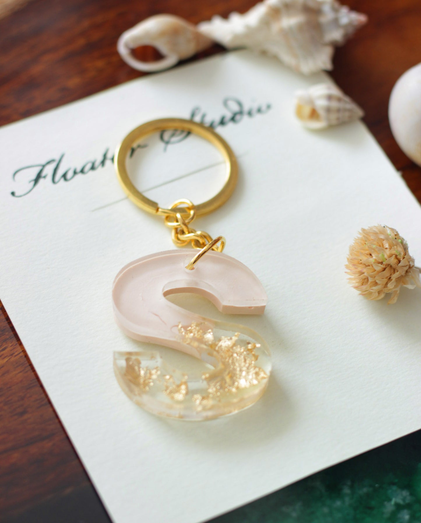 Resin Letter Key Chain, Resin Alphabet keychain, Baby Pink and Golden Color keychain, Resin keychain, Gold Keychain best gift ideas