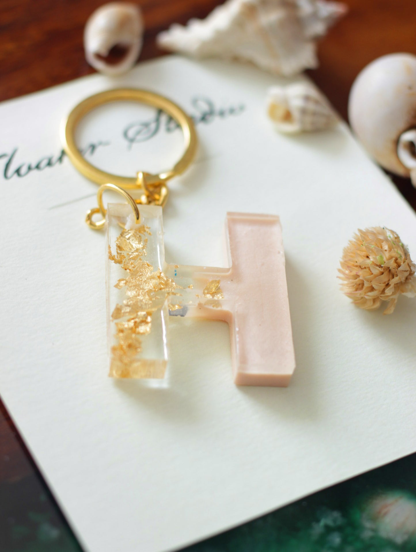 Resin Letter Key Chain, Resin Alphabet keychain, Baby Pink and Golden Color keychain, Resin keychain, Gold Keychain best gift ideas