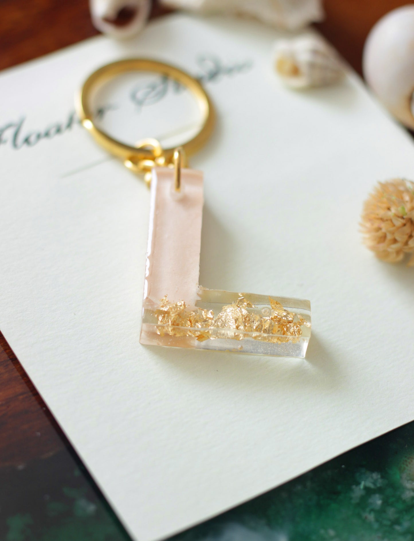 Resin Letter Key Chain, Resin Alphabet keychain, Baby Pink and Golden Color keychain, Resin keychain, Gold Keychain best gift ideas