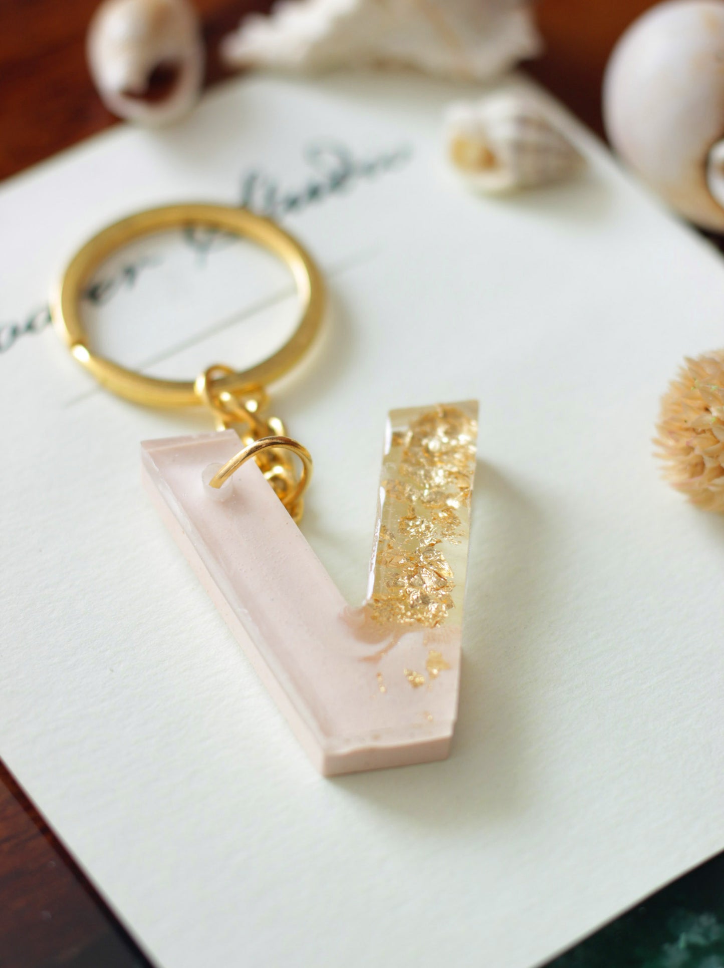 Resin Letter Key Chain, Resin Alphabet keychain, Baby Pink and Golden Color keychain, Resin keychain, Gold Keychain best gift ideas