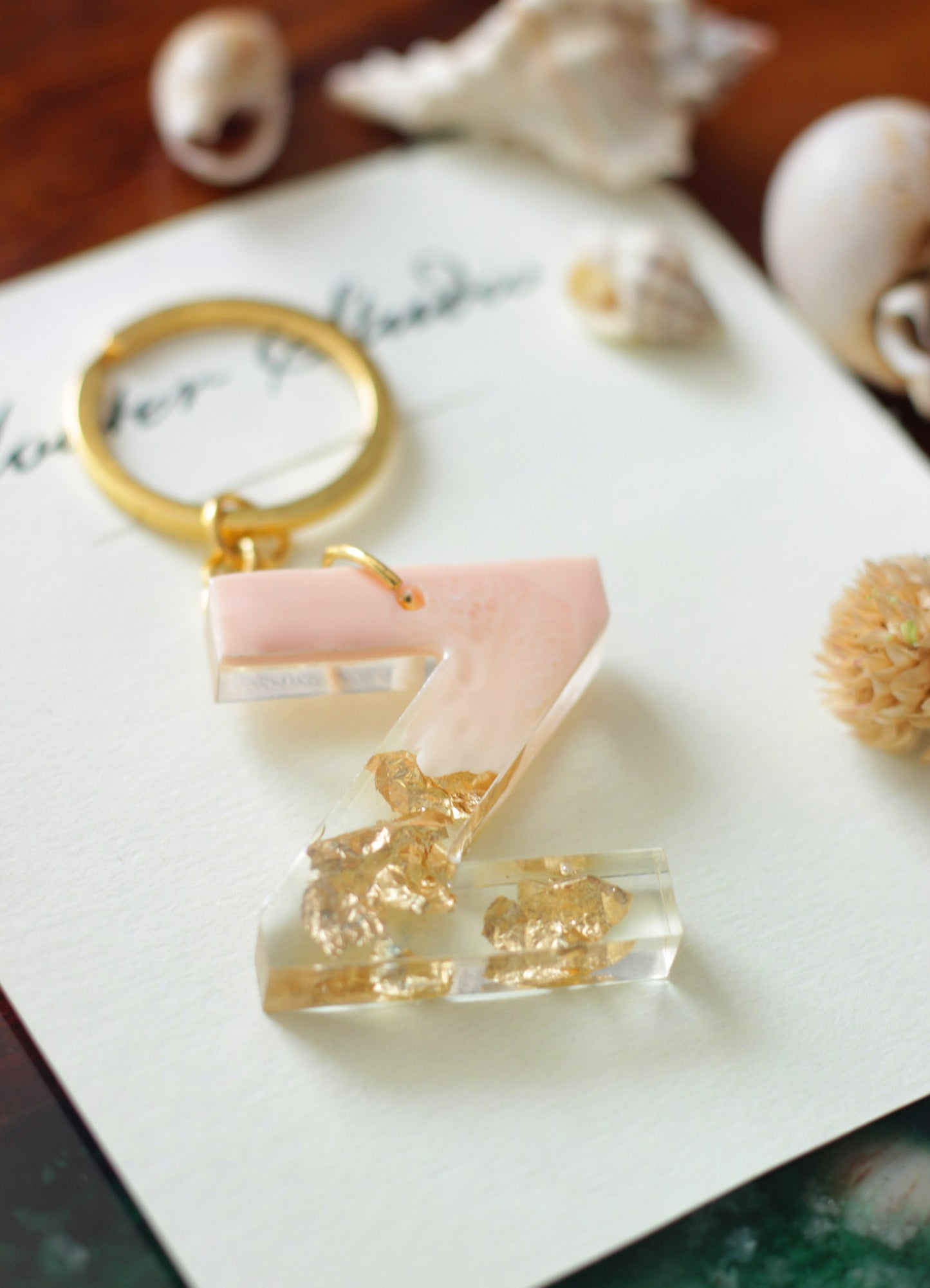 Resin Letter Key Chain, Resin Alphabet keychain, Baby Pink and Golden Color keychain, Resin keychain, Gold Keychain best gift ideas
