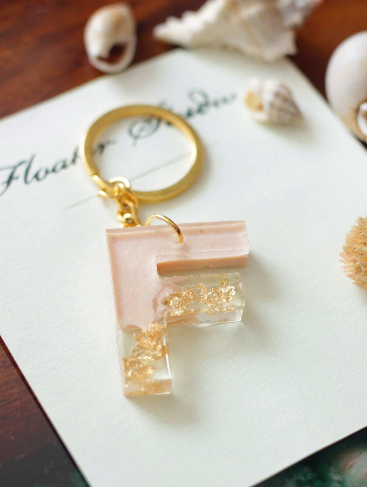 Resin Letter Key Chain, Resin Alphabet keychain, Baby Pink and Golden Color keychain, Resin keychain, Gold Keychain best gift ideas