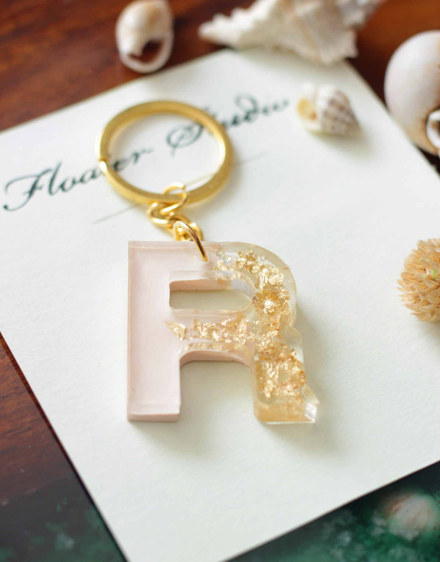 Resin Letter Key Chain, Resin Alphabet keychain, Baby Pink and Golden Color keychain, Resin keychain, Gold Keychain best gift ideas