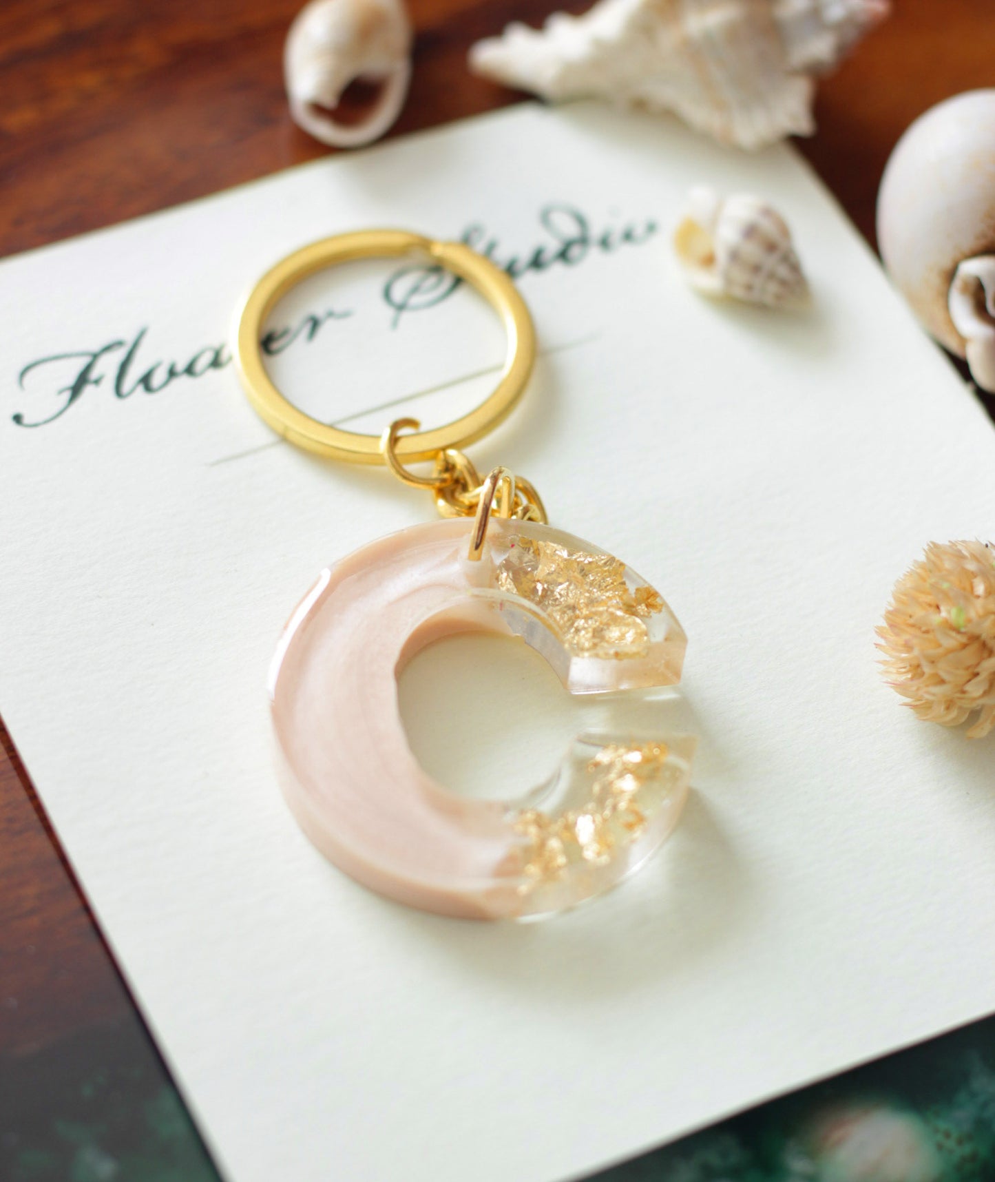 Resin Letter Key Chain, Resin Alphabet keychain, Baby Pink and Golden Color keychain, Resin keychain, Gold Keychain best gift ideas