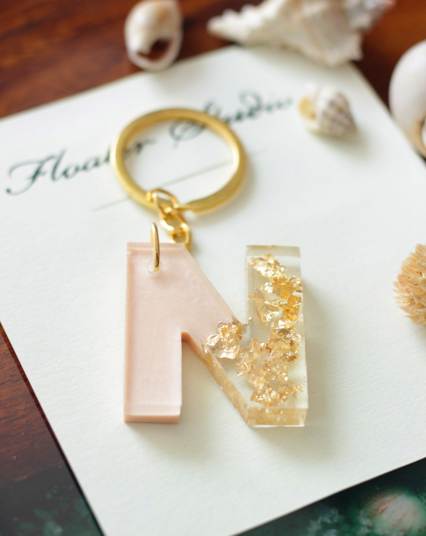 Resin Letter Key Chain, Resin Alphabet keychain, Baby Pink and Golden Color keychain, Resin keychain, Gold Keychain best gift ideas