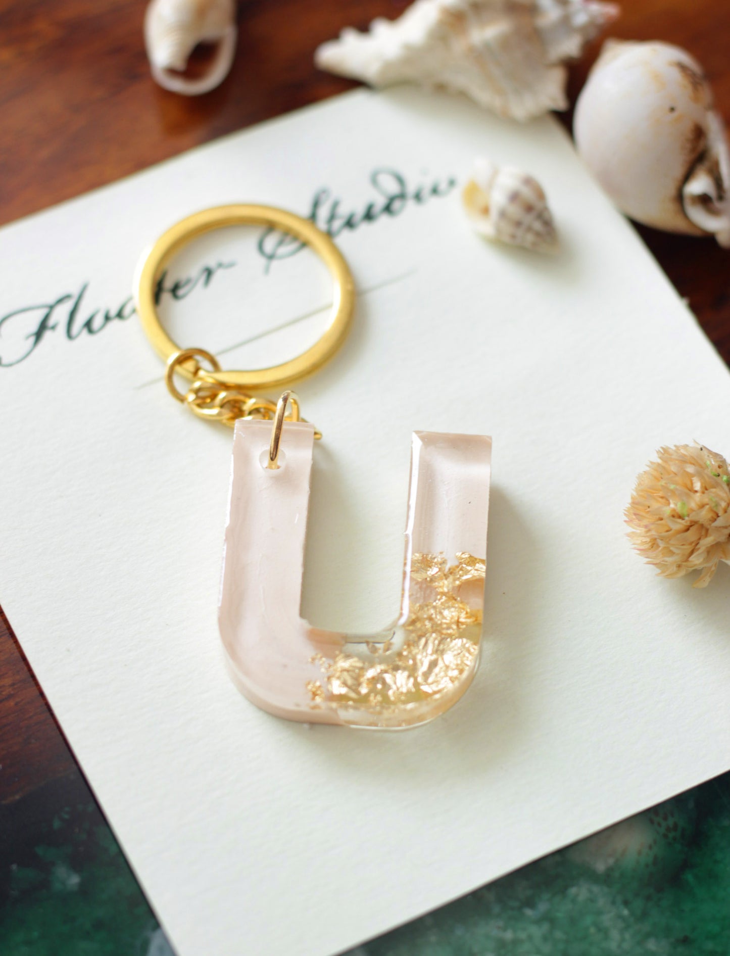 Resin Letter Key Chain, Resin Alphabet keychain, Baby Pink and Golden Color keychain, Resin keychain, Gold Keychain best gift ideas