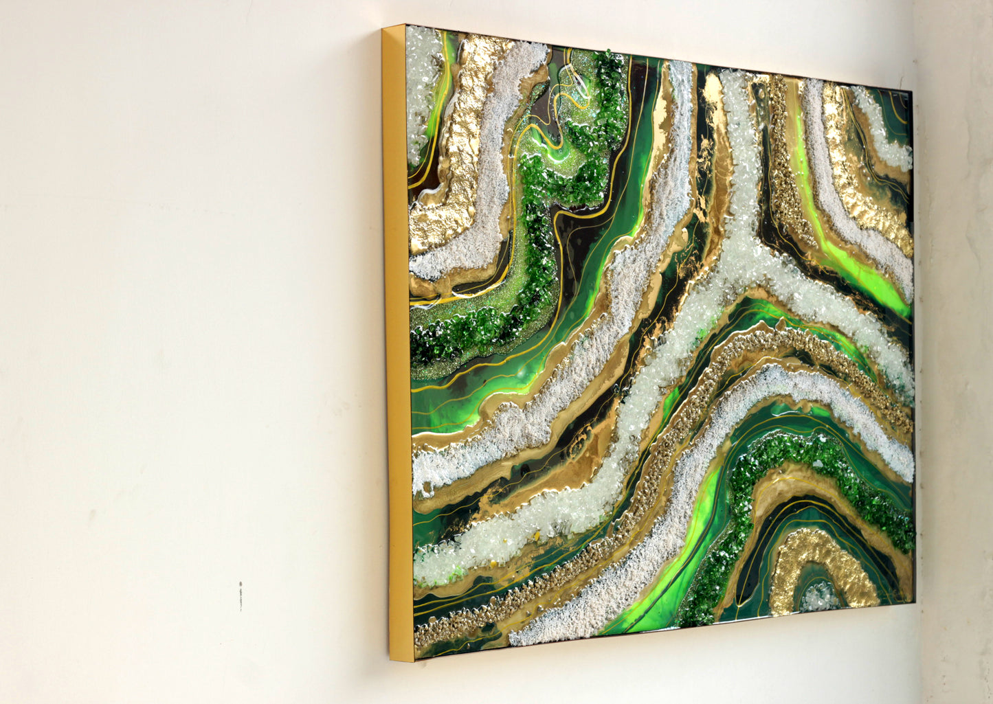 Resin Geode Panel, Green Golden Resin wall Geode Panel, Wall Decor, Customization Available