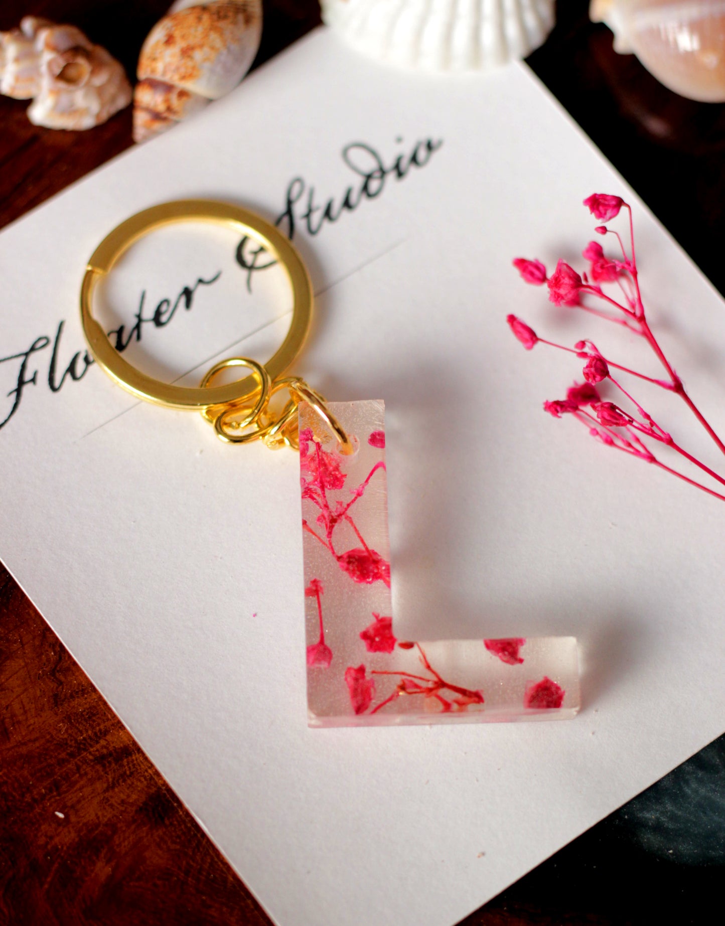 Alphabet Resin Keychain, Letter Keychain, Yellow and Pink Flower Resin Keychain