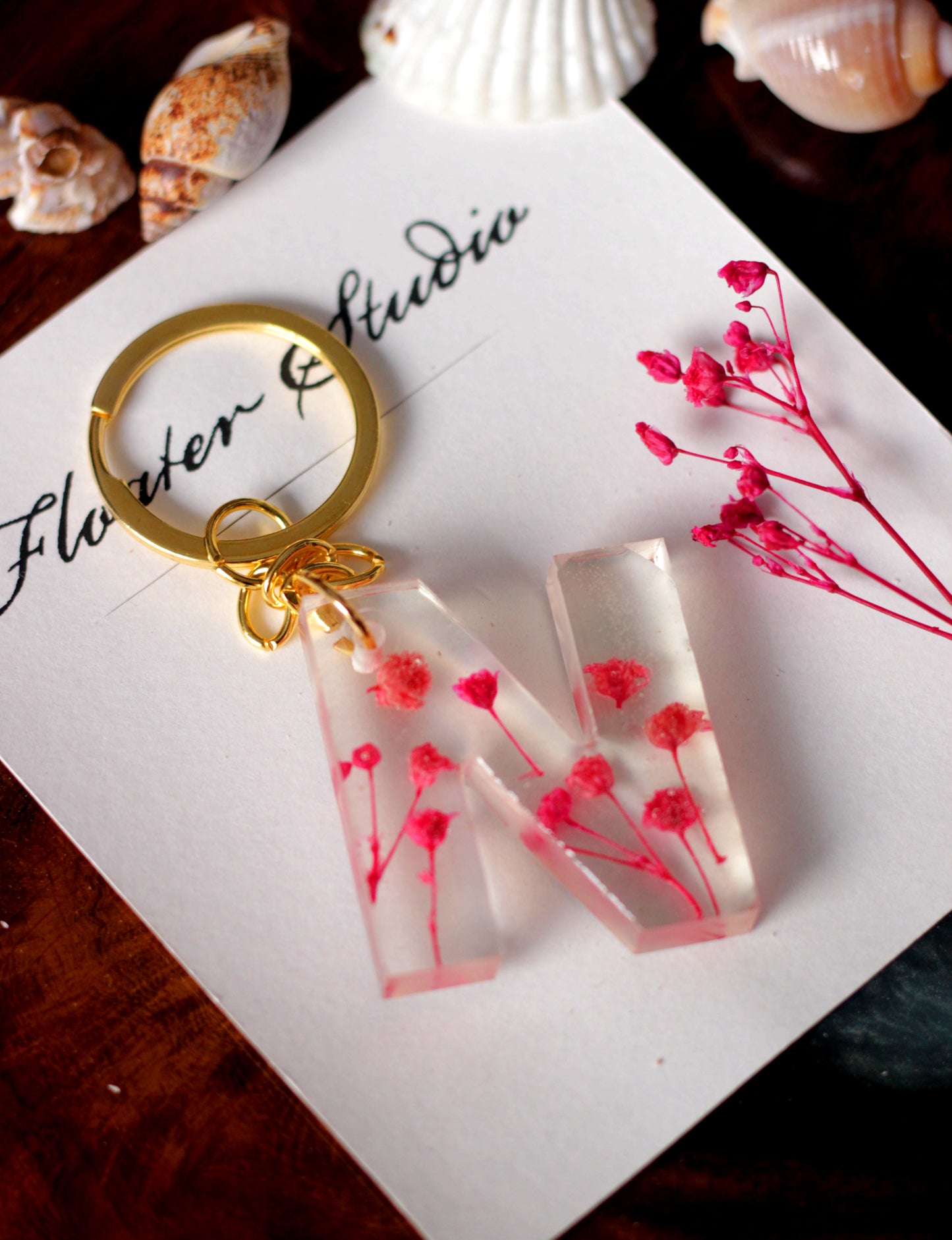 Alphabet Resin Keychain, Letter Keychain, Yellow and Pink Flower Resin Keychain