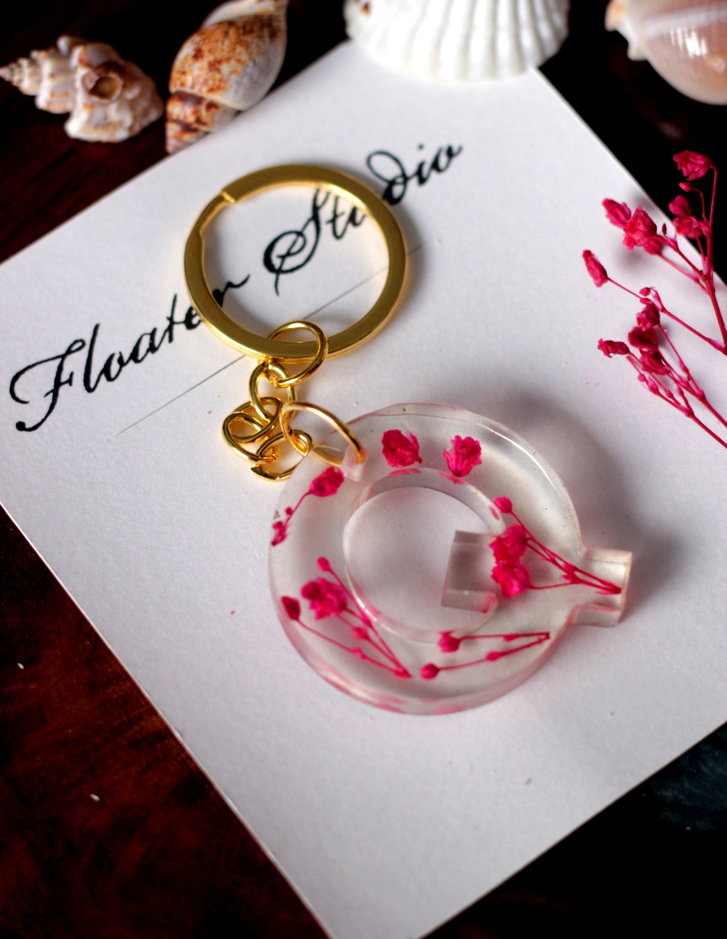 Alphabet Resin Keychain, Letter Keychain, Yellow and Pink Flower Resin Keychain