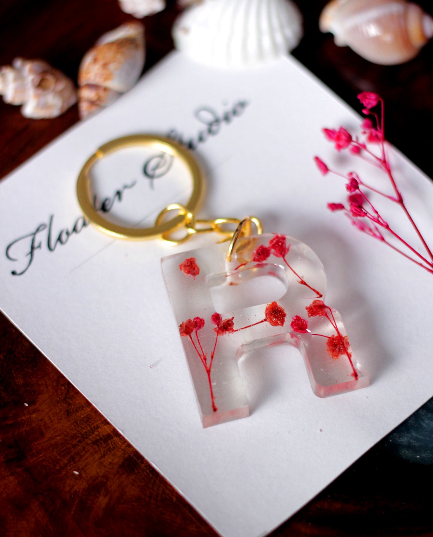 Alphabet Resin Keychain, Letter Keychain, Yellow and Pink Flower Resin Keychain