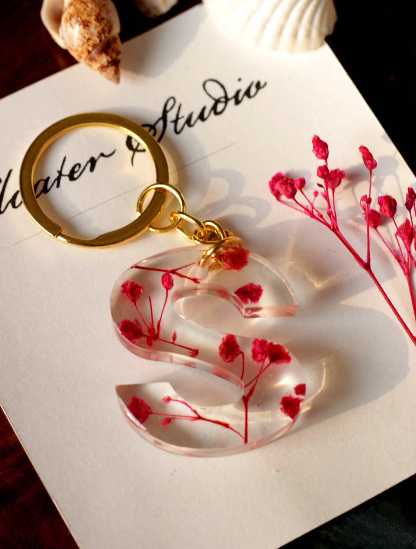 Alphabet Resin Keychain, Letter Keychain, Yellow and Pink Flower Resin Keychain