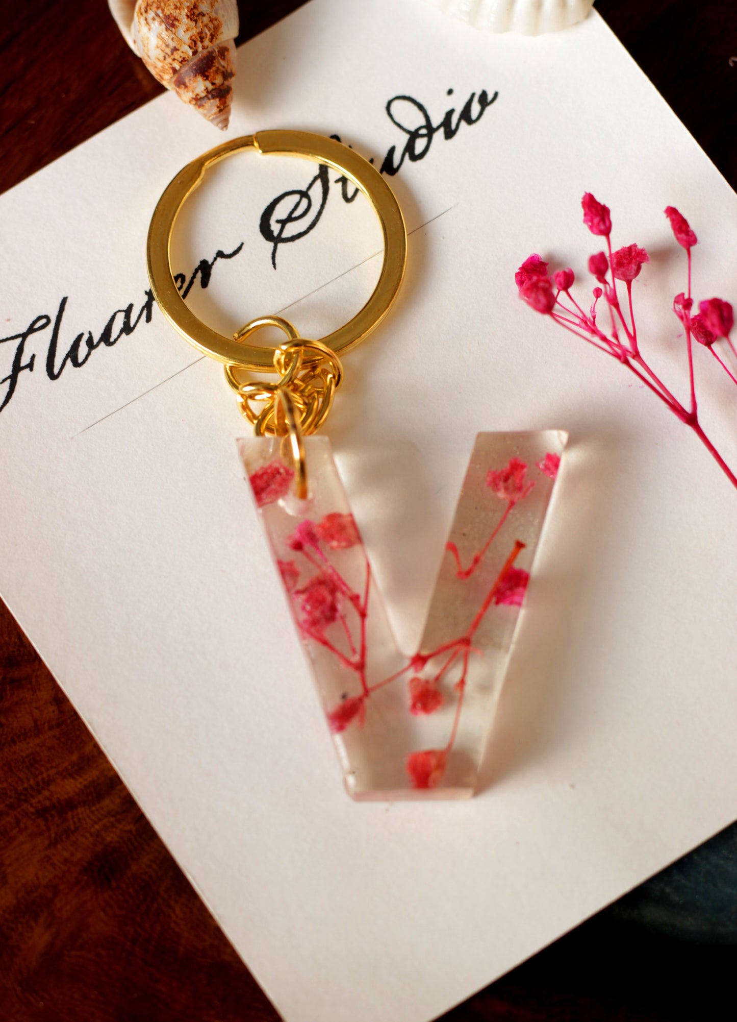 Alphabet Resin Keychain, Letter Keychain, Yellow and Pink Flower Resin Keychain
