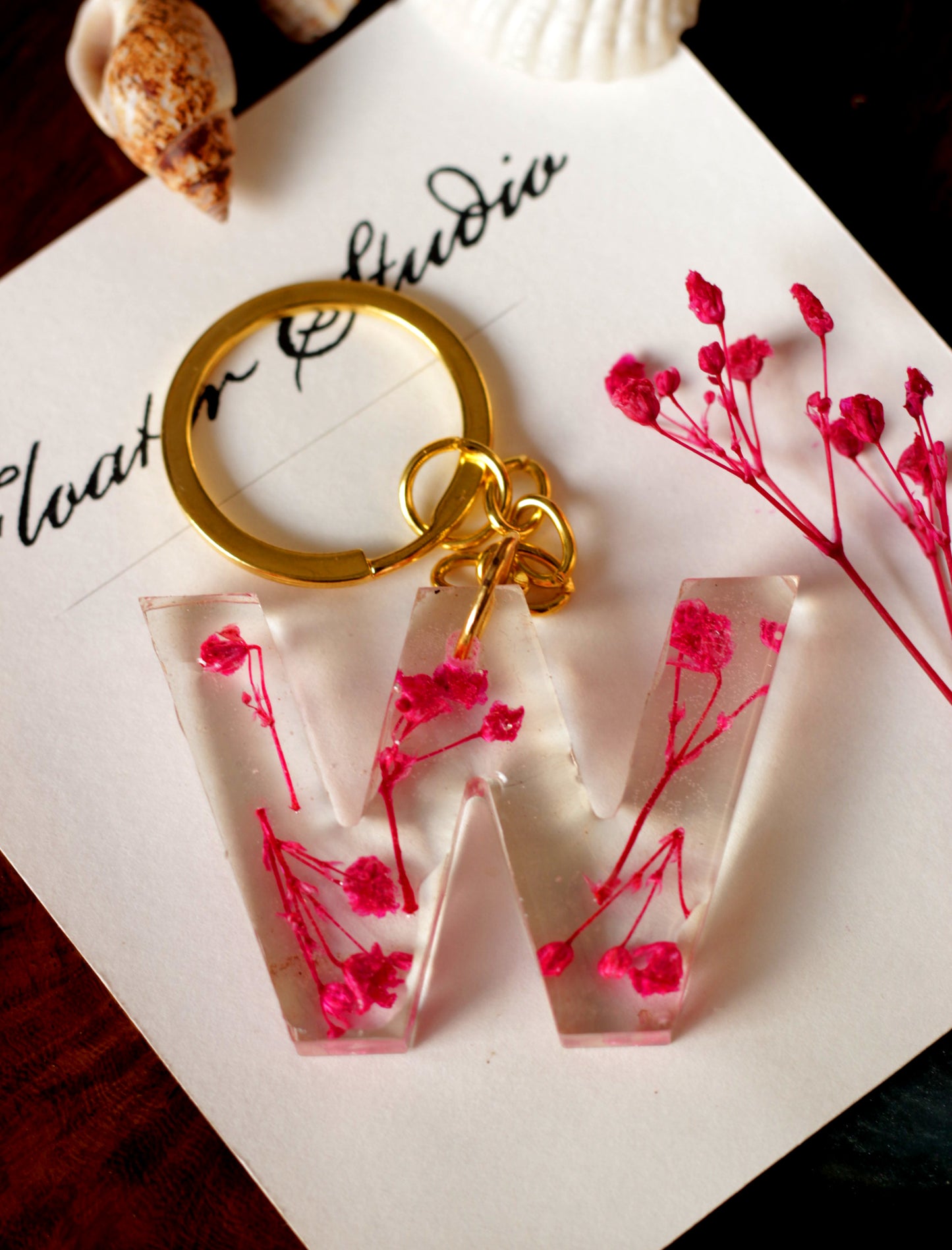 Alphabet Resin Keychain, Letter Keychain, Yellow and Pink Flower Resin Keychain