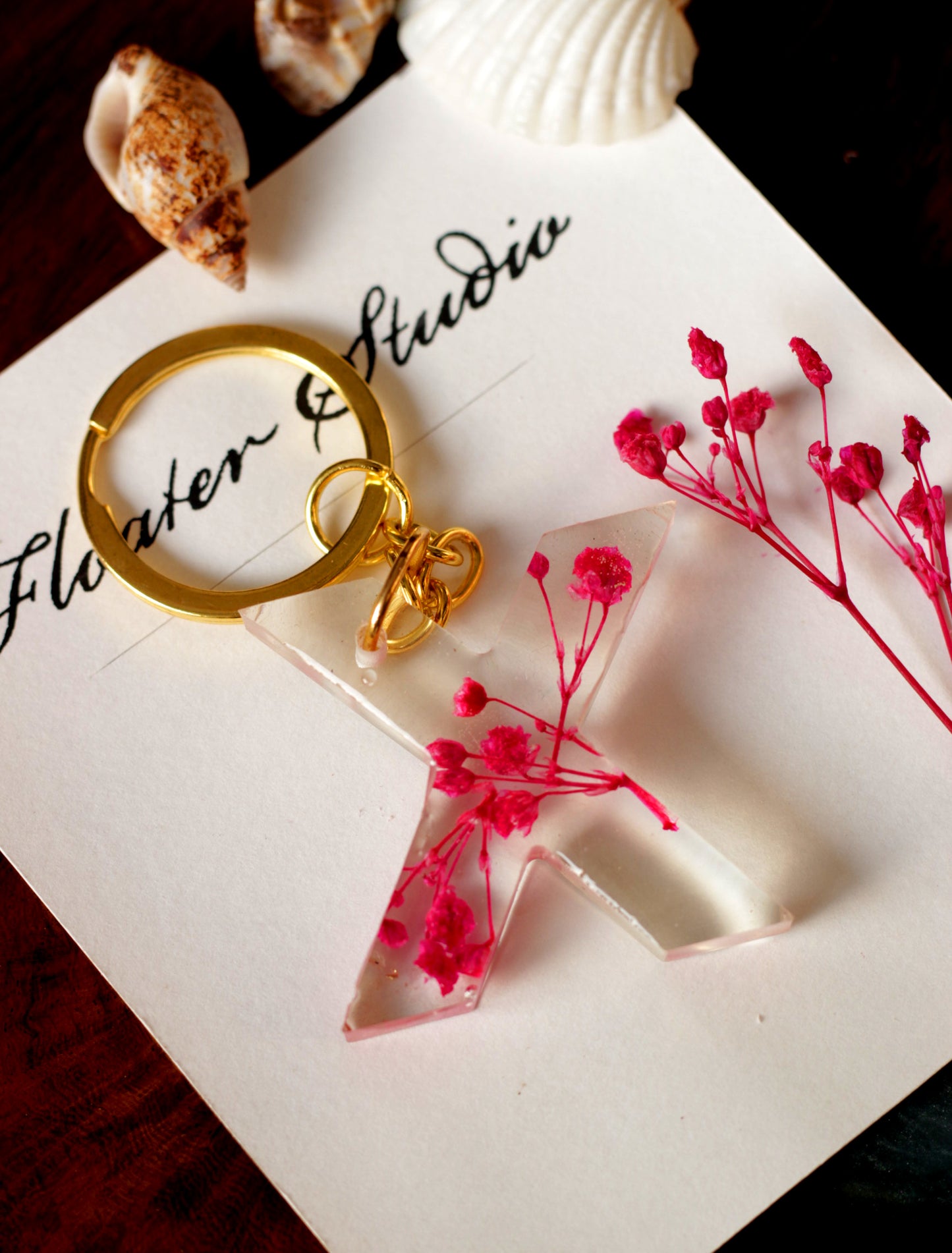 Alphabet Resin Keychain, Letter Keychain, Yellow and Pink Flower Resin Keychain