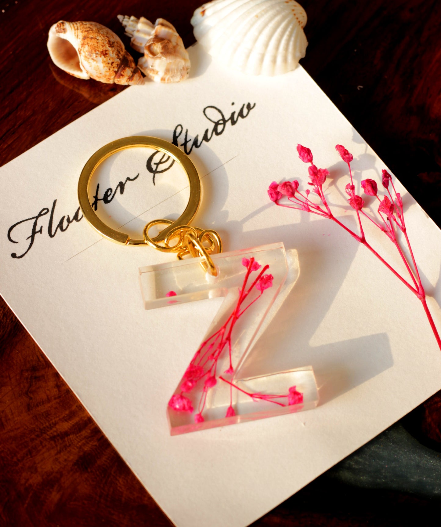 Alphabet Resin Keychain, Letter Keychain, Yellow and Pink Flower Resin Keychain