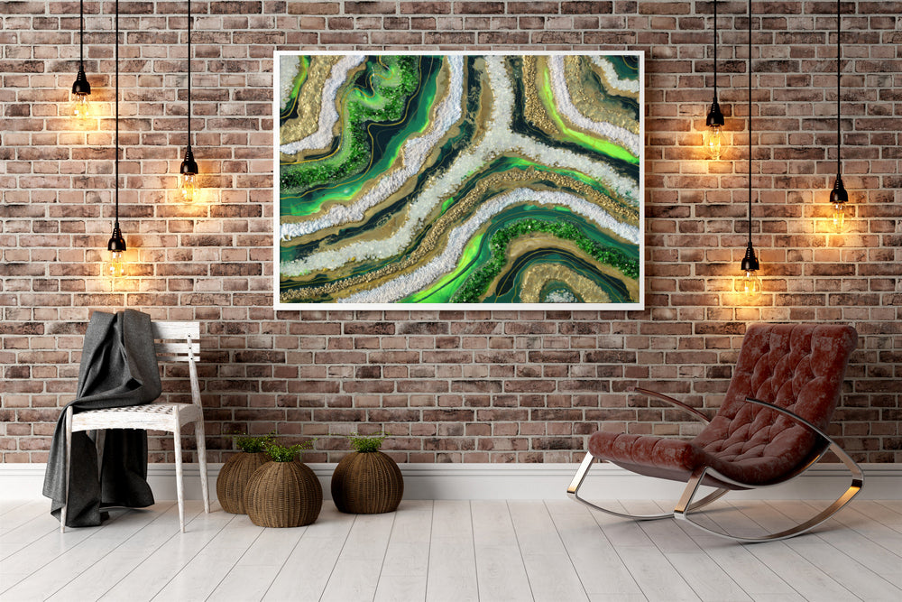 Resin Geode Panel, Green Golden Resin wall Geode Panel, Wall Decor, Customization Available
