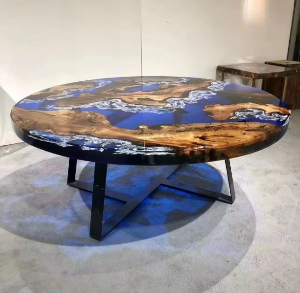 Epoxy Resin Coffee Table, Blue Color Coffee Table