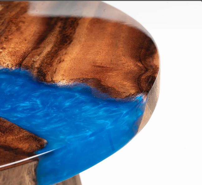 Blue Resin Coffee Table, and Wood Resin Slice, Customization Available