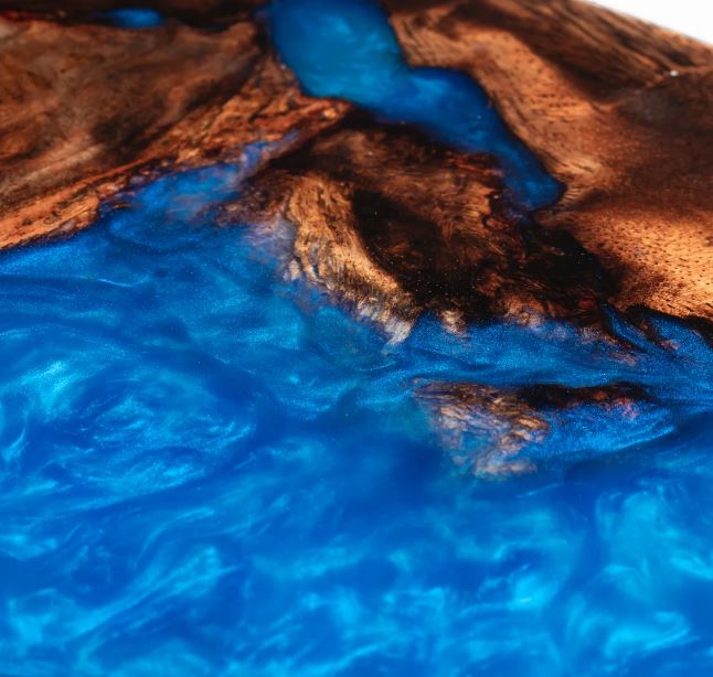 Blue Resin Coffee Table, and Wood Resin Slice, Customization Available